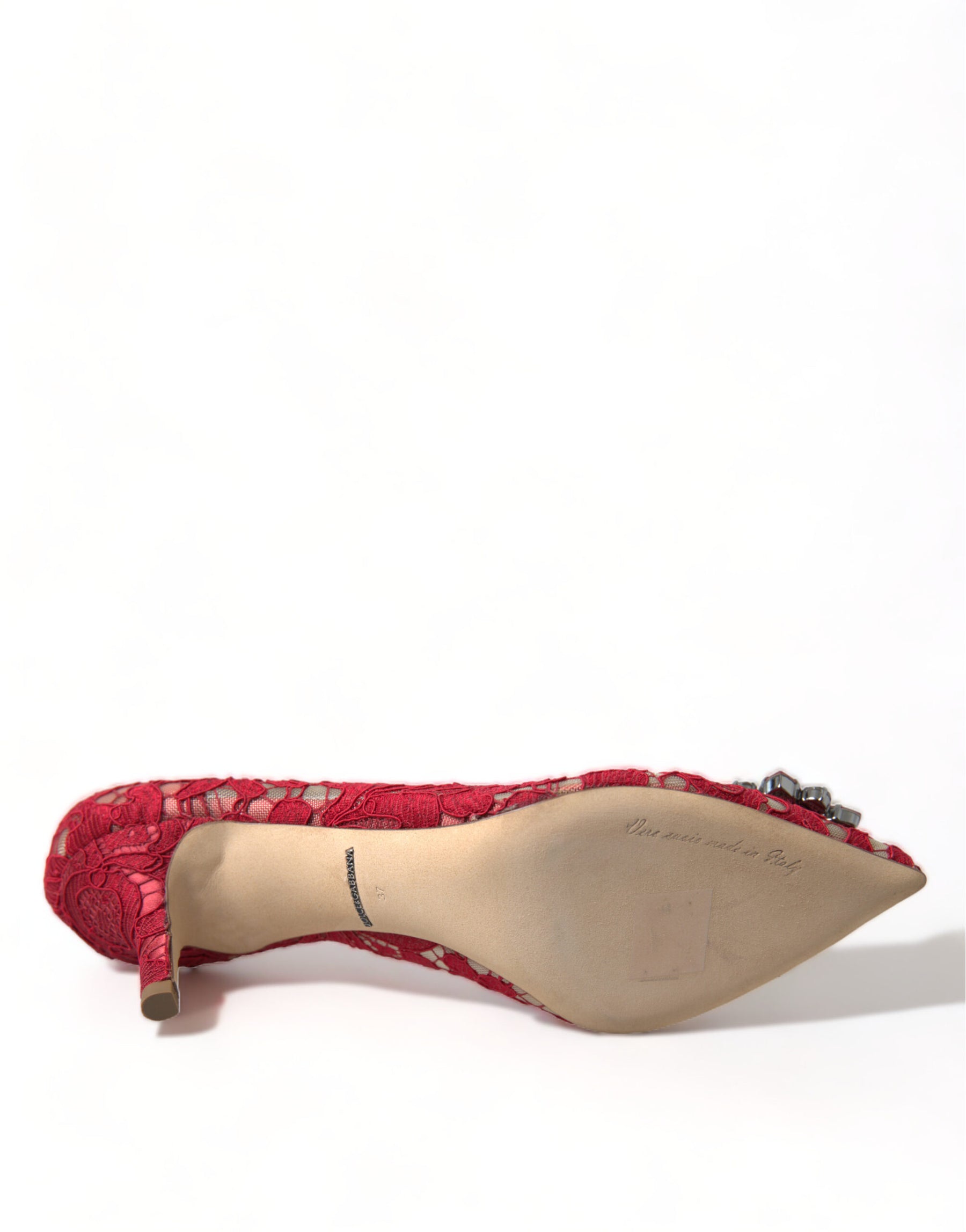Dolce & Gabbana Red Taormina Lace Crystal Heels Pumps Shoes | Regal Royce