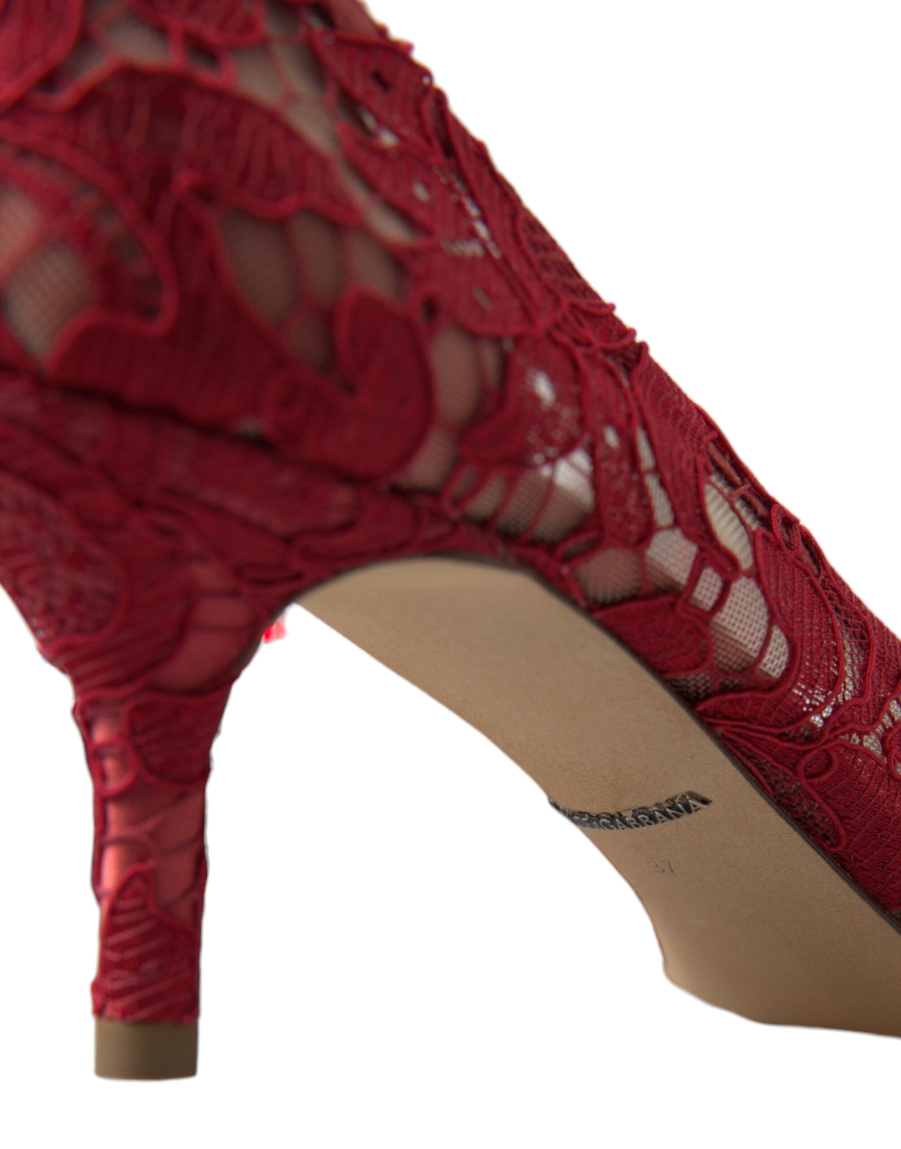 Dolce & Gabbana Red Taormina Lace Crystal Heels Pumps Shoes | Regal Royce