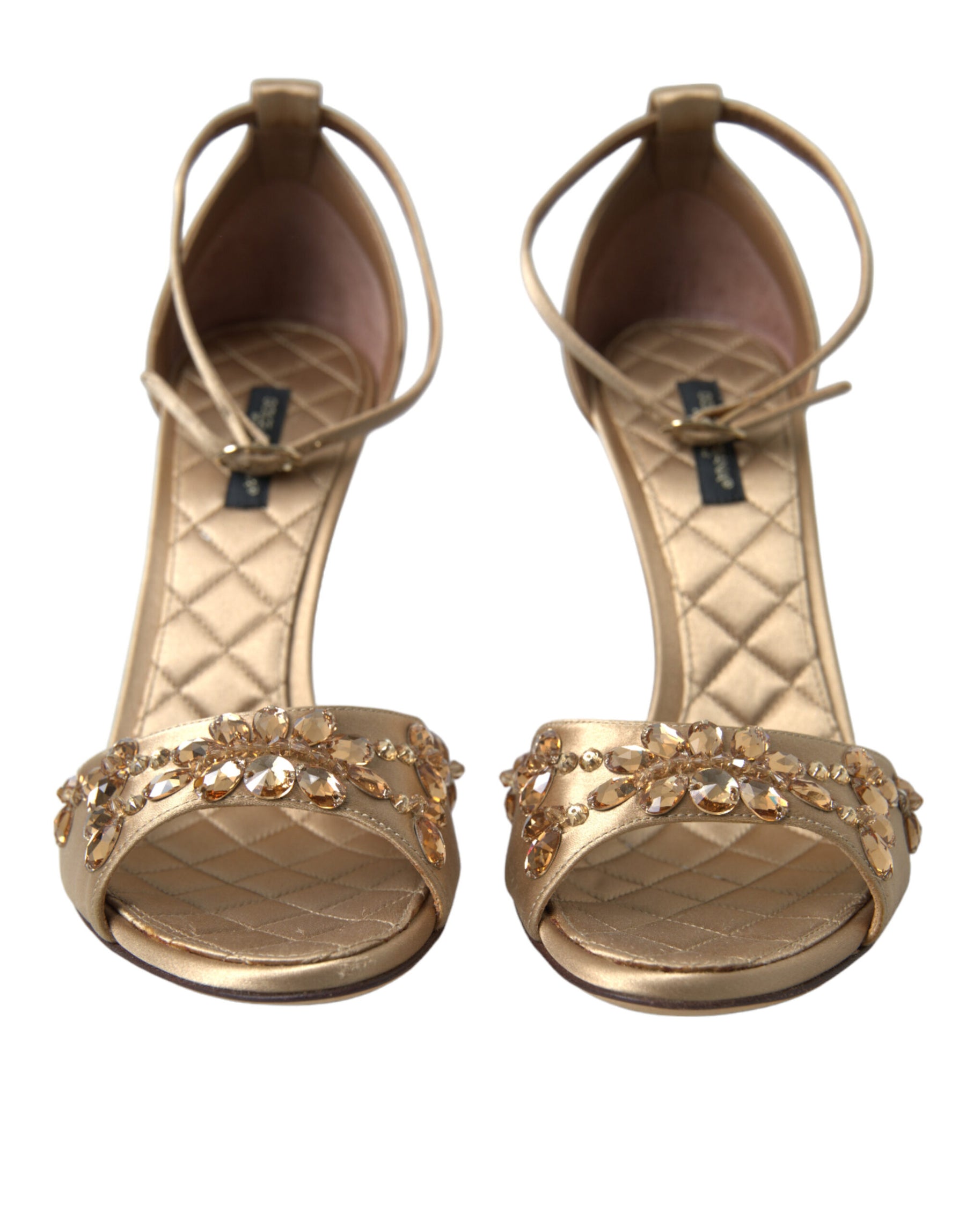 Dolce & Gabbana Gold Satin Ankle Strap Crystal Sandals Shoes | Regal Royce