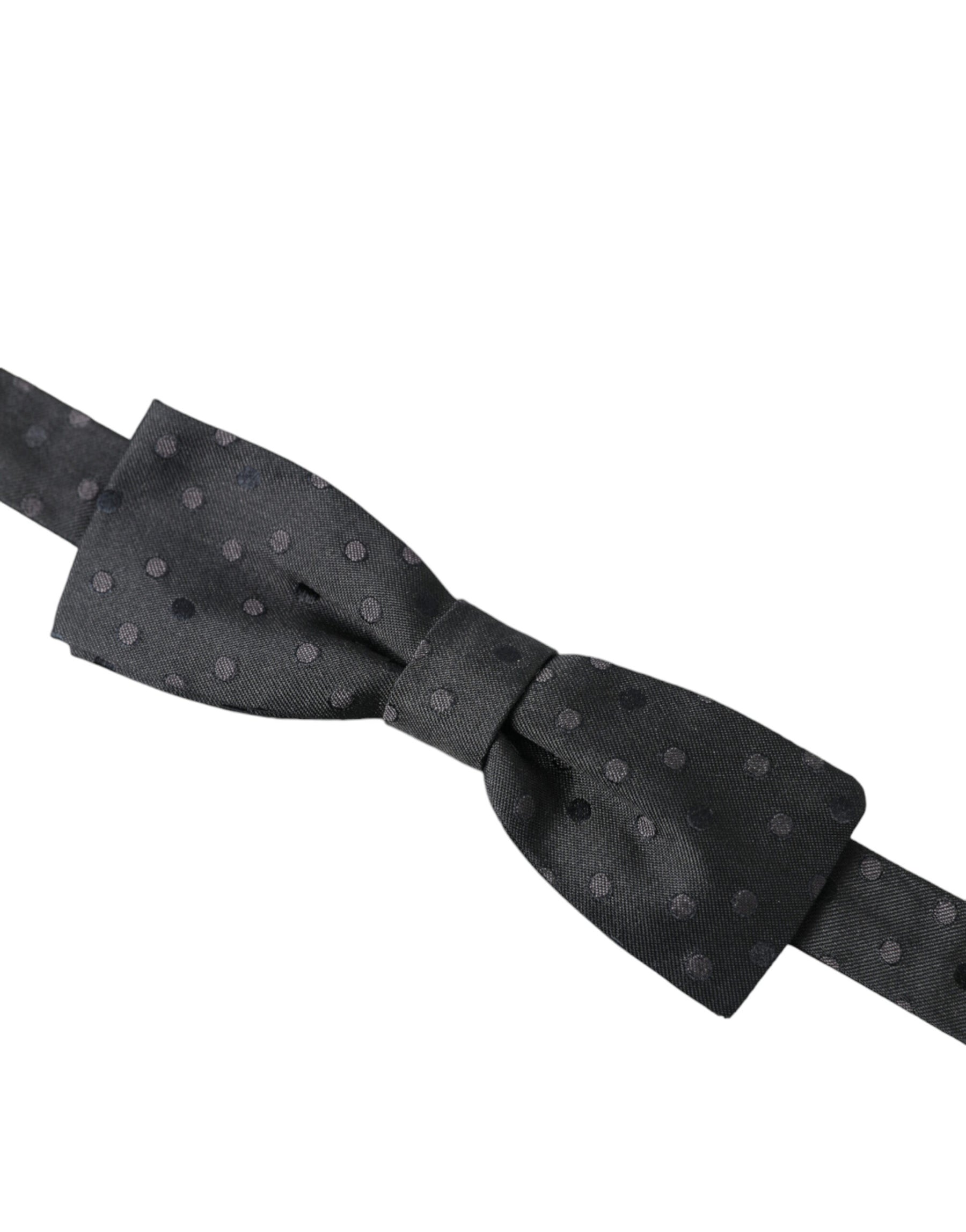 Dolce & Gabbana Gray Polka Dot Silk Adjustable Neck Men Papillon Bow Tie | Regal Royce