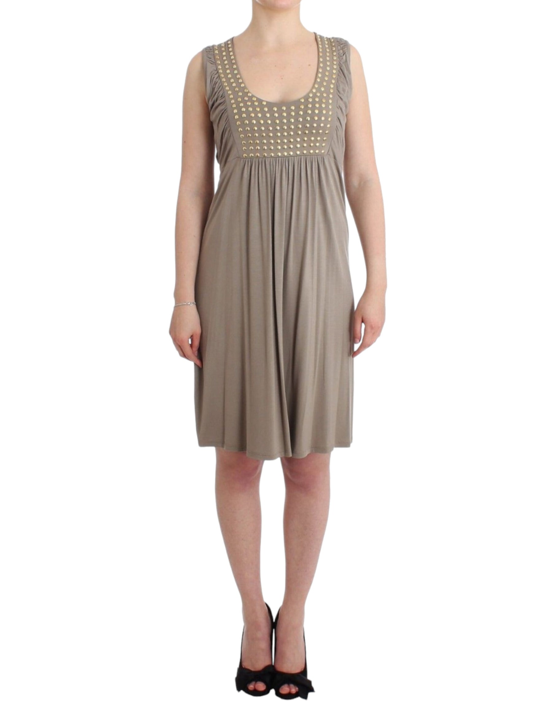 Roccobarocco Khaki studded sheath dress | Regal Royce