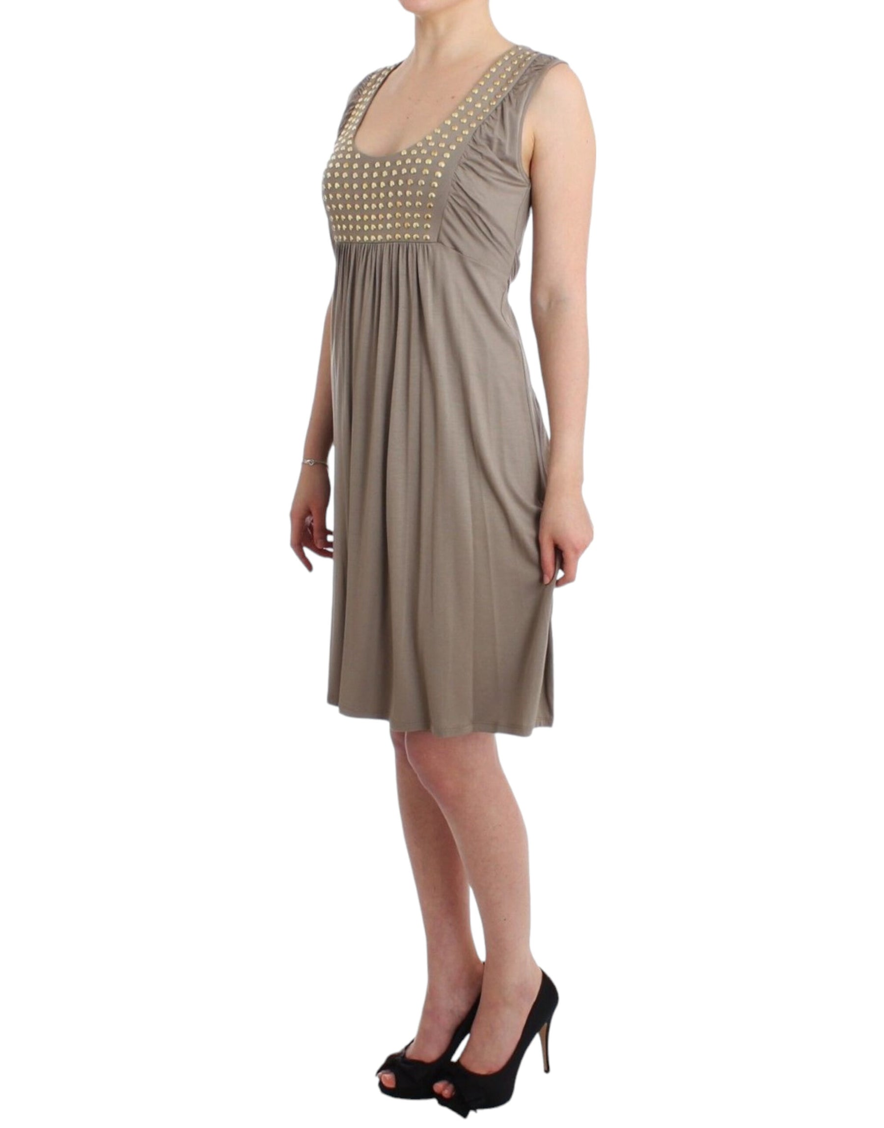 Roccobarocco Khaki studded sheath dress | Regal Royce