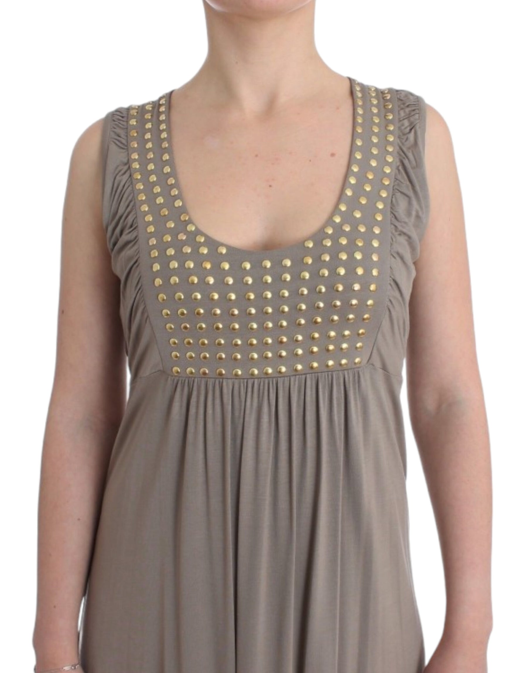 Roccobarocco Khaki studded sheath dress | Regal Royce