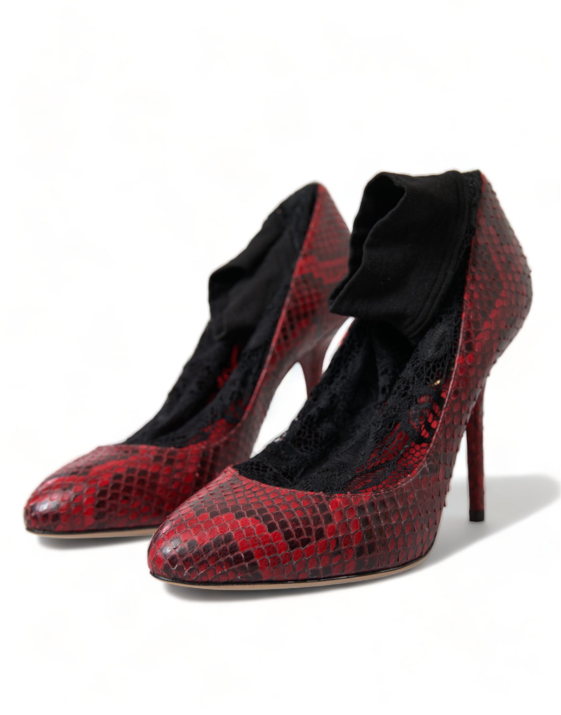 Dolce & Gabbana Red Ayers Leather Lace Socks Pumps Shoes | Regal Royce
