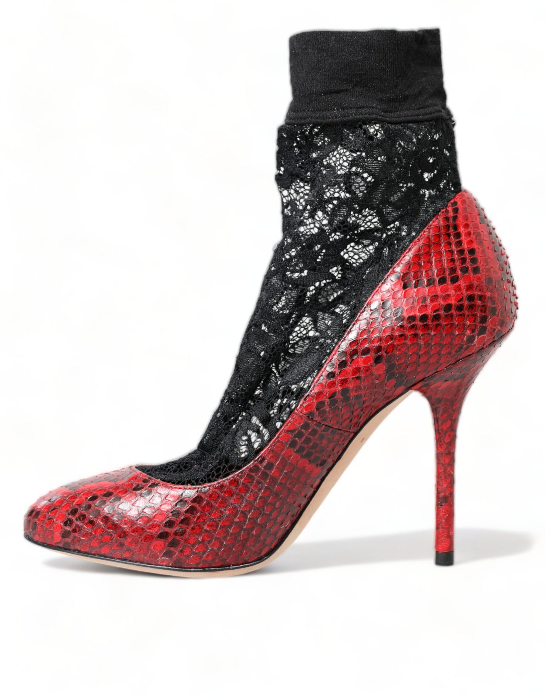 Dolce & Gabbana Red Ayers Leather Lace Socks Pumps Shoes | Regal Royce