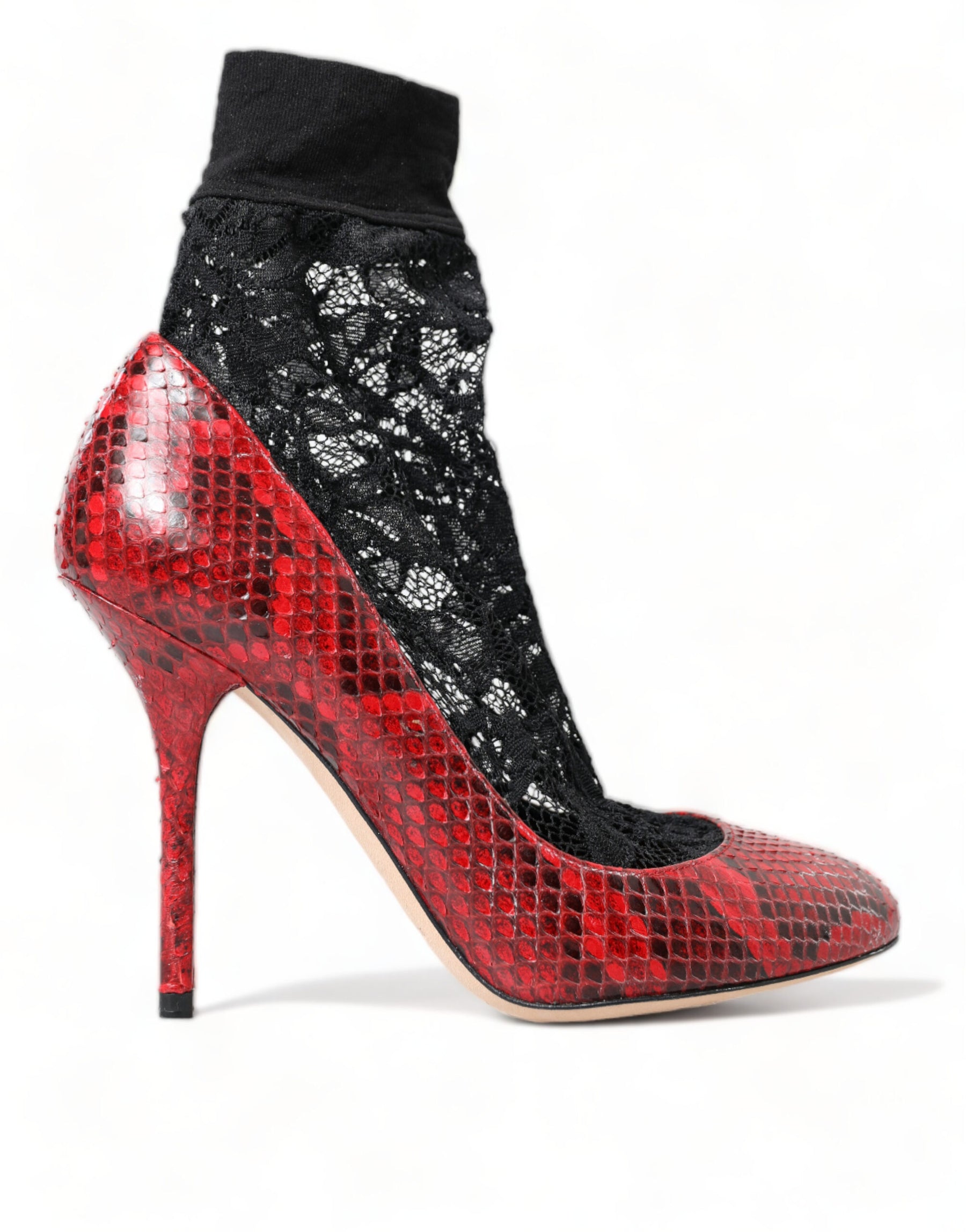 Dolce & Gabbana Red Ayers Leather Lace Socks Pumps Shoes | Regal Royce