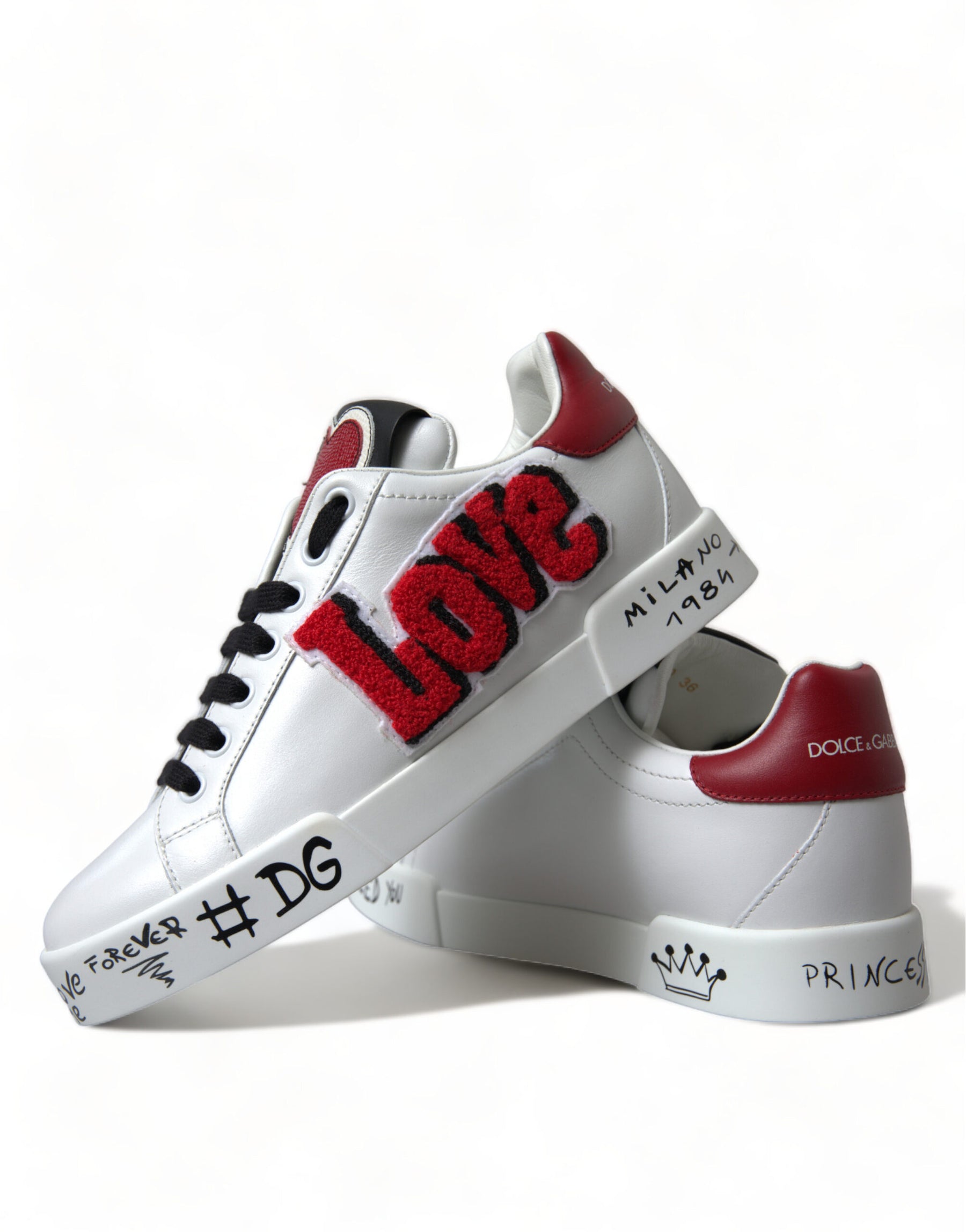 Dolce & Gabbana White Love Patch Portofino Classic Sneakers Shoes | Regal Royce