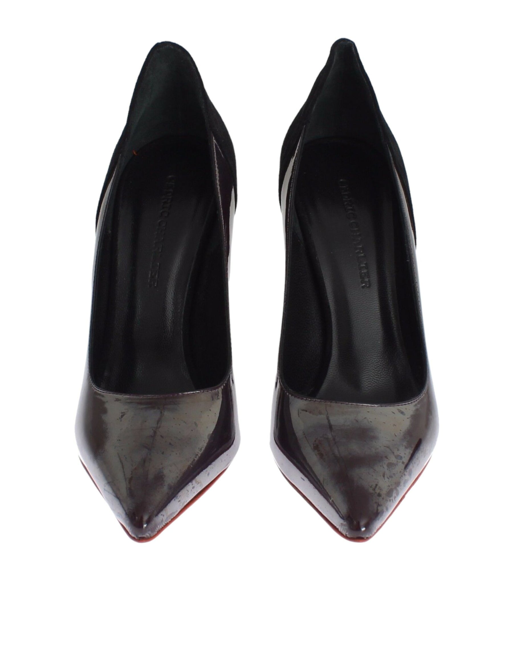 Cédric Charlier Gray Black Leather Suede Heels Pumps Shoes | Regal Royce