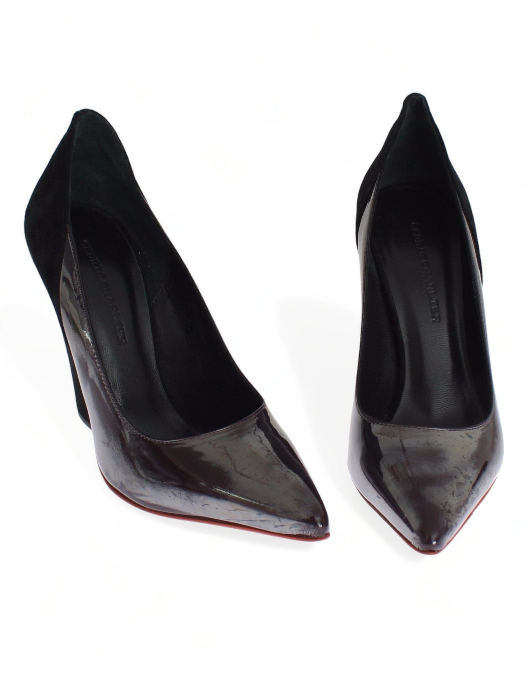 Cédric Charlier Gray Black Leather Suede Heels Pumps Shoes | Regal Royce