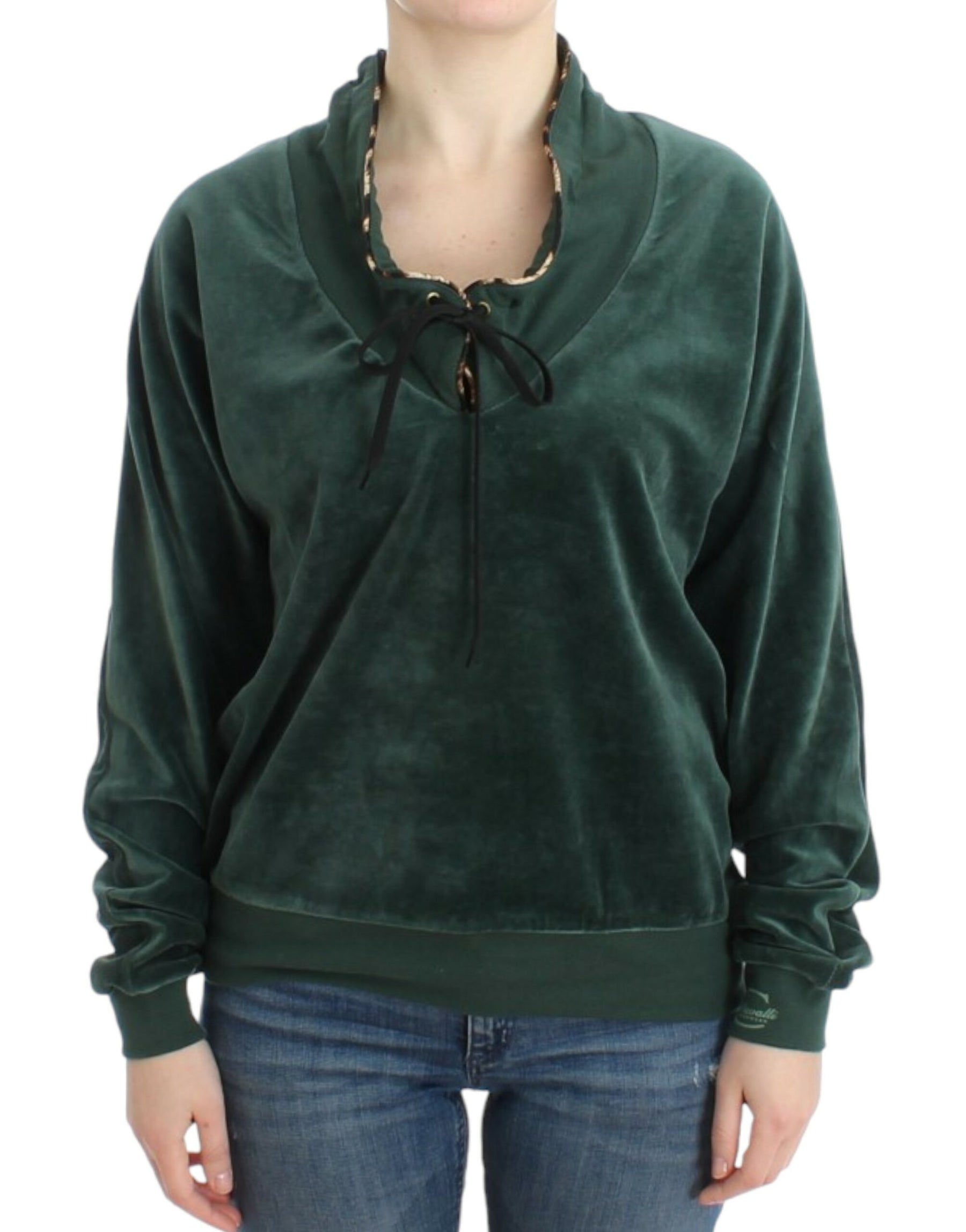Cavalli Green velvet cotton sweater | Regal Royce