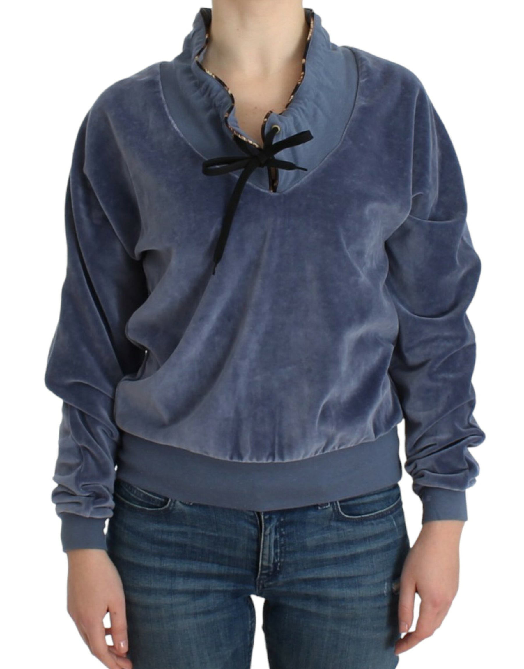 Cavalli Blue velvet cotton sweater | Regal Royce