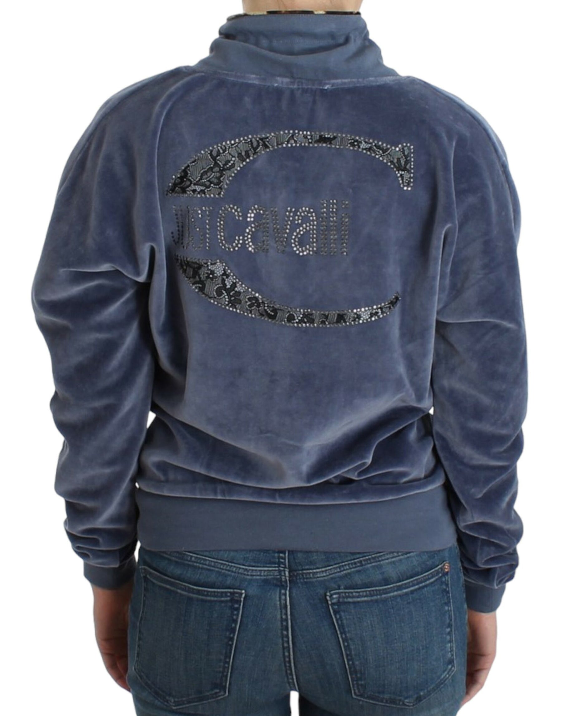 Cavalli Blue velvet cotton sweater | Regal Royce