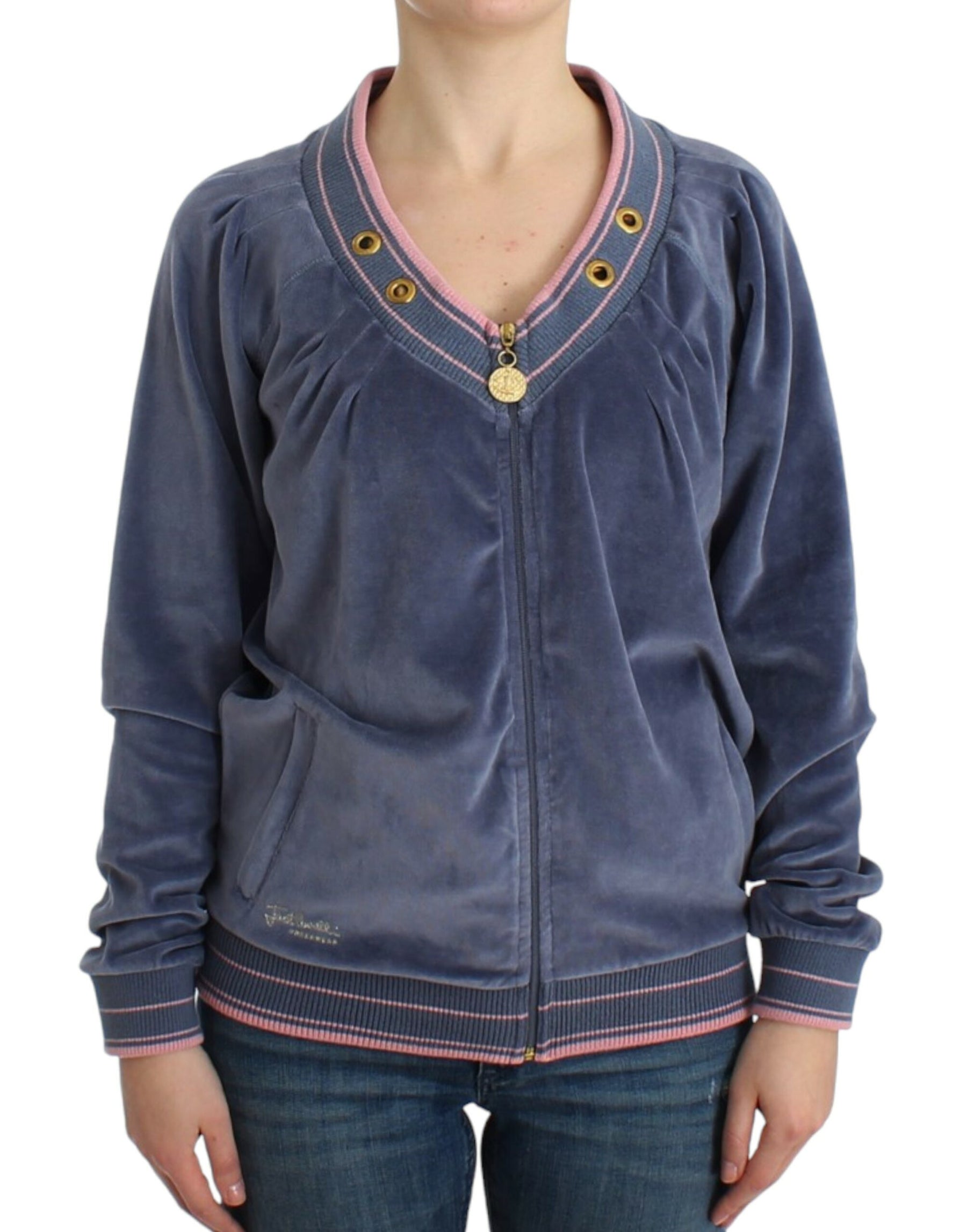 Cavalli Blue velvet zipup sweater | Regal Royce