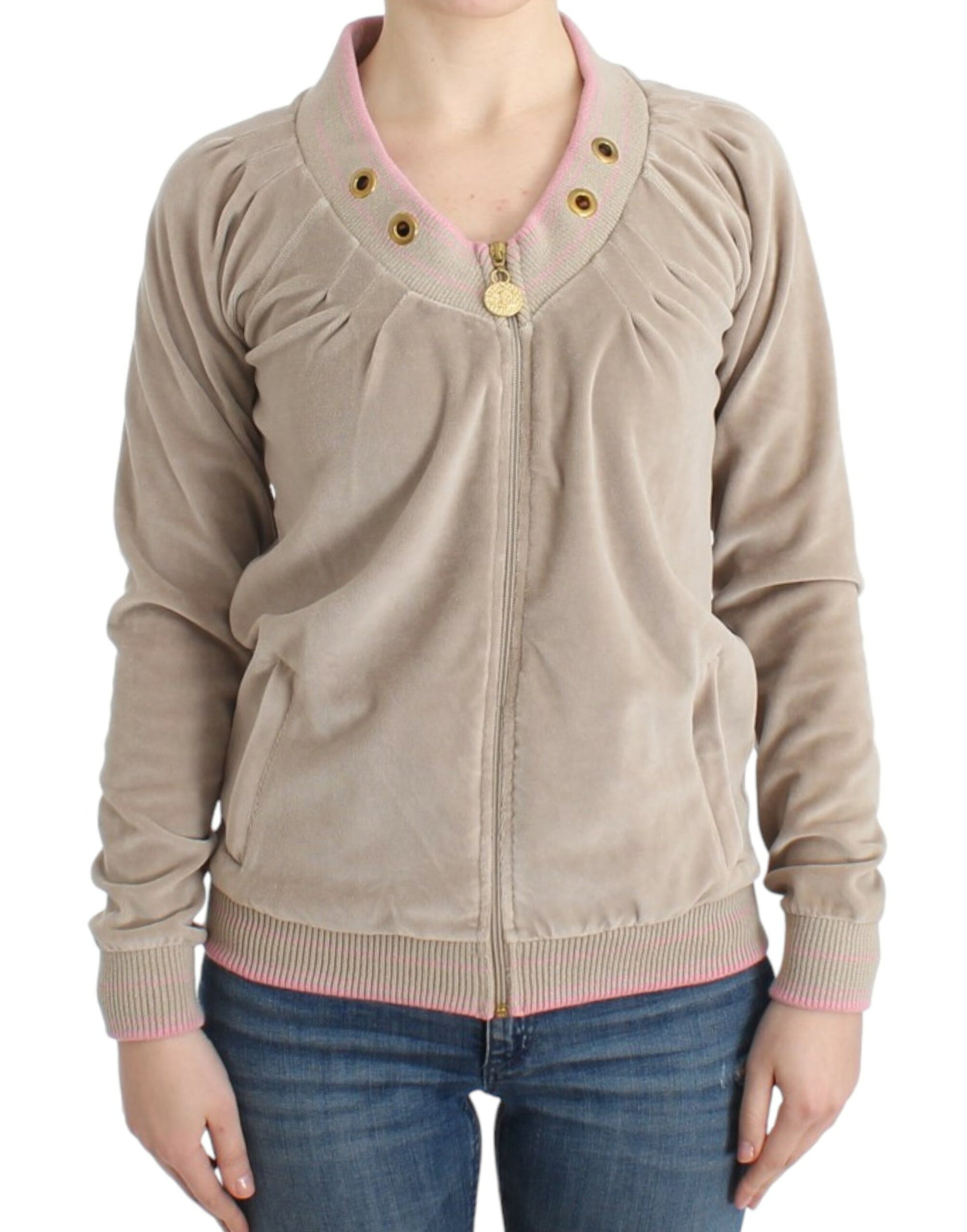 Cavalli Beige velvet zipup sweater | Regal Royce
