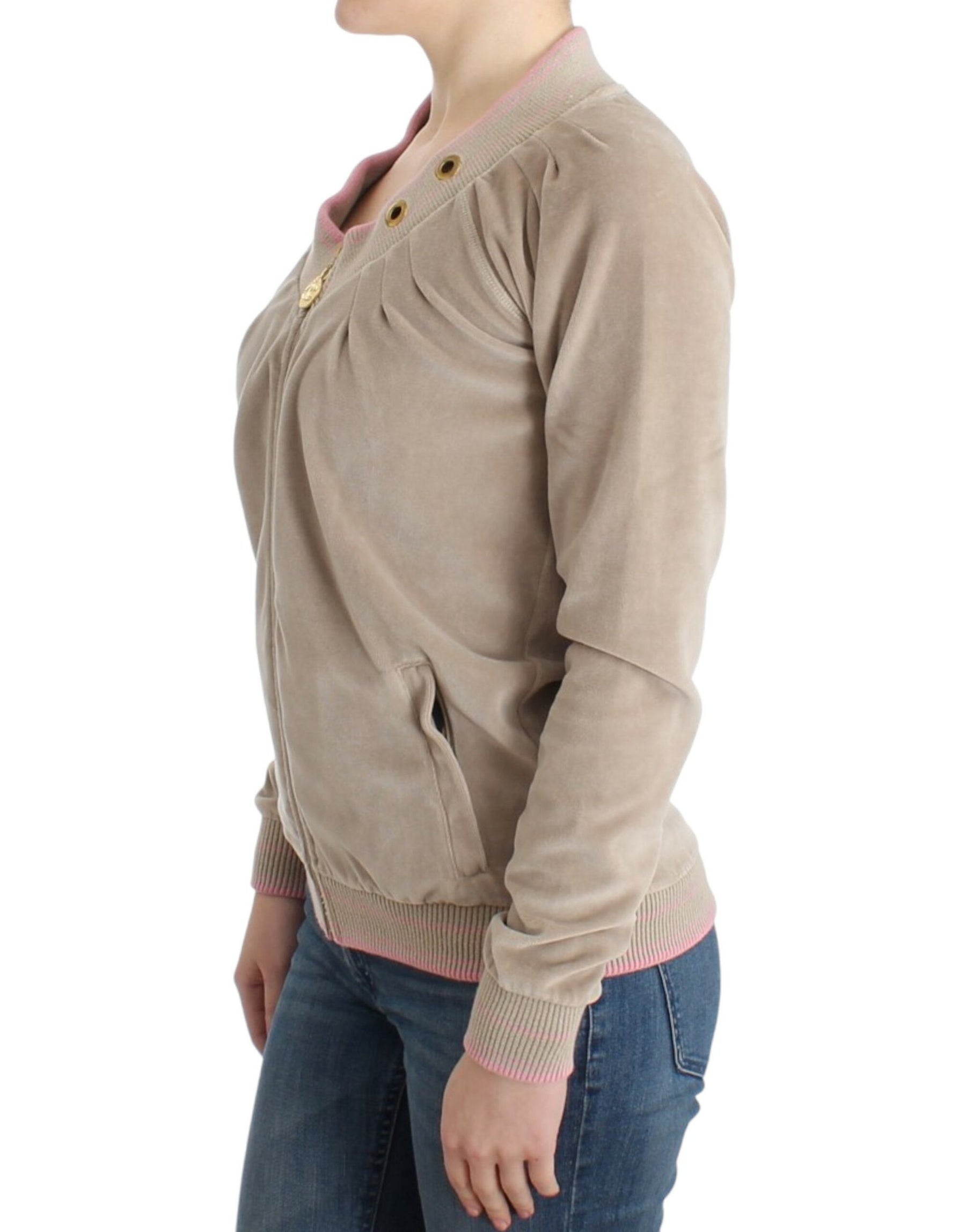 Cavalli Beige velvet zipup sweater | Regal Royce