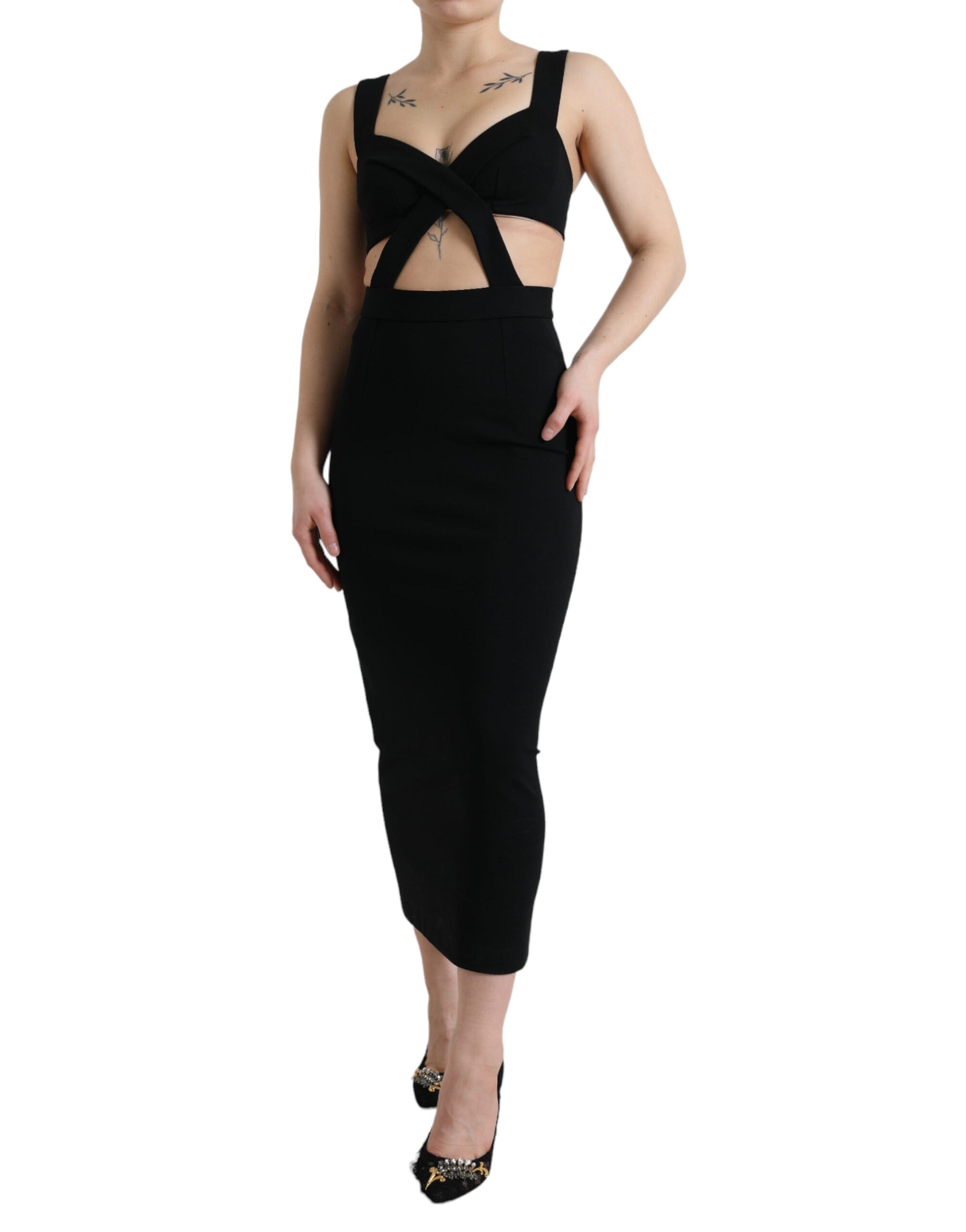 Dolce & Gabbana Black Cut Out Sleeveless Bodycon Midi Dress | Regal Royce