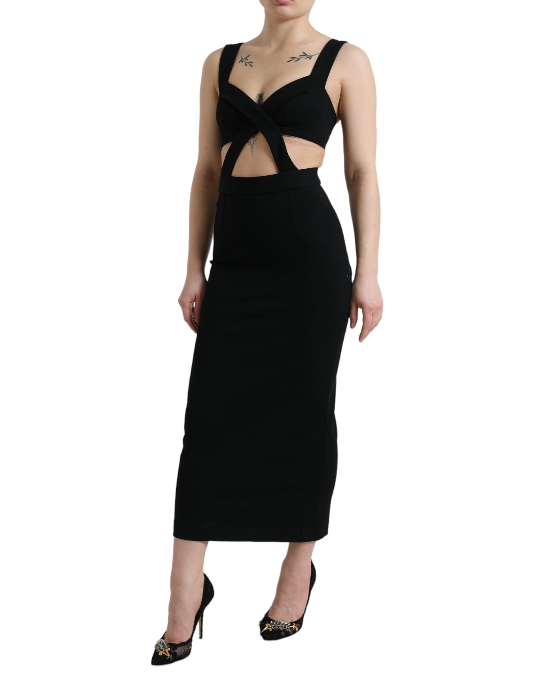 Dolce & Gabbana Black Cut Out Sleeveless Bodycon Midi Dress | Regal Royce