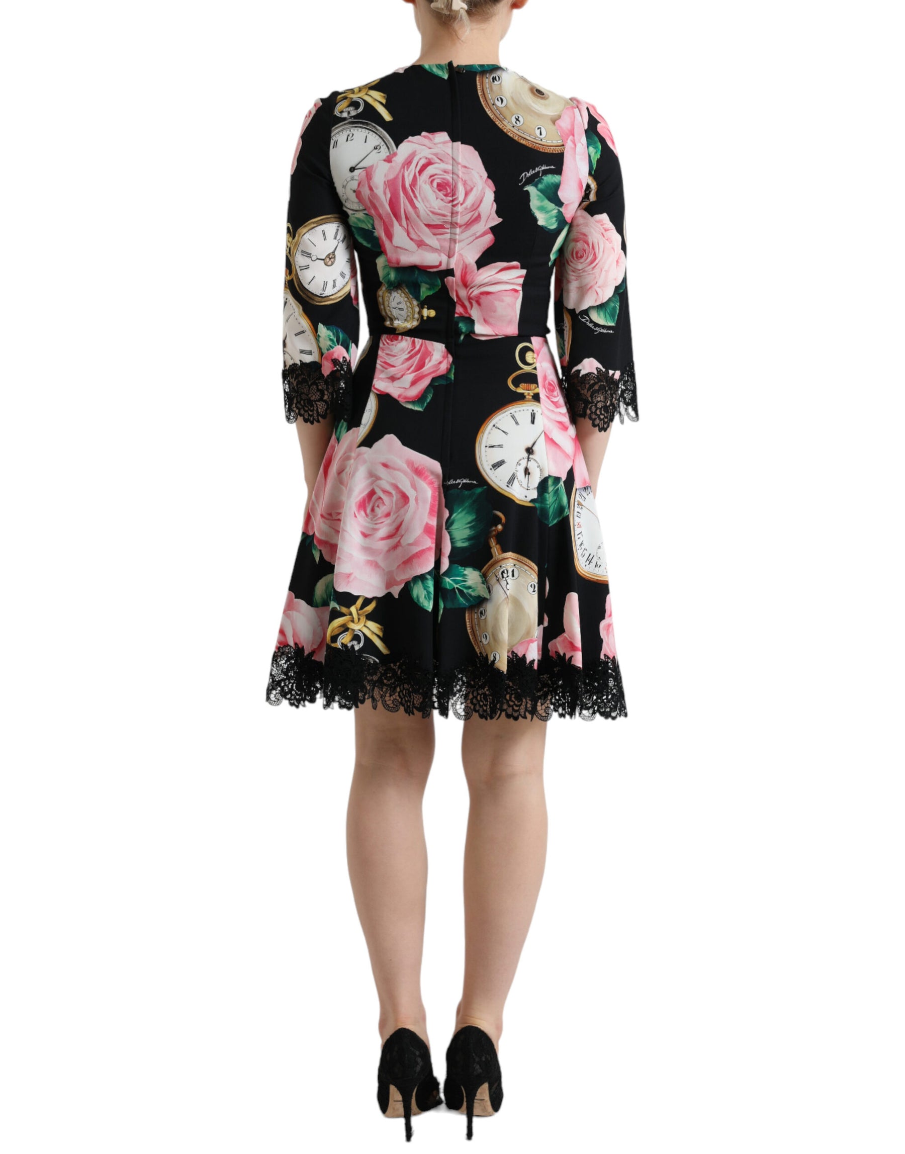 Dolce & Gabbana Black Floral Embellished Lace A-line Dress | Regal Royce
