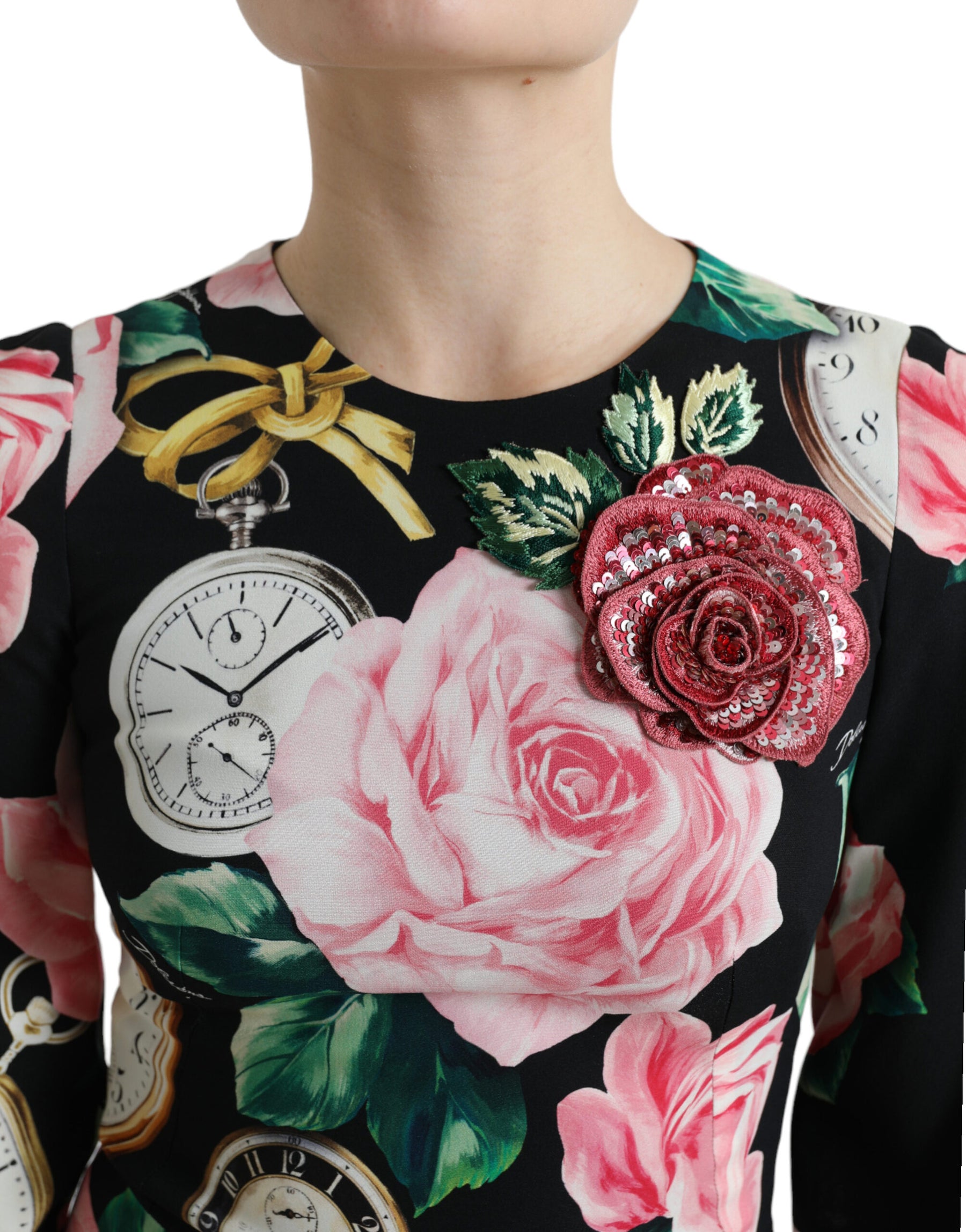 Dolce & Gabbana Black Floral Embellished Lace A-line Dress | Regal Royce