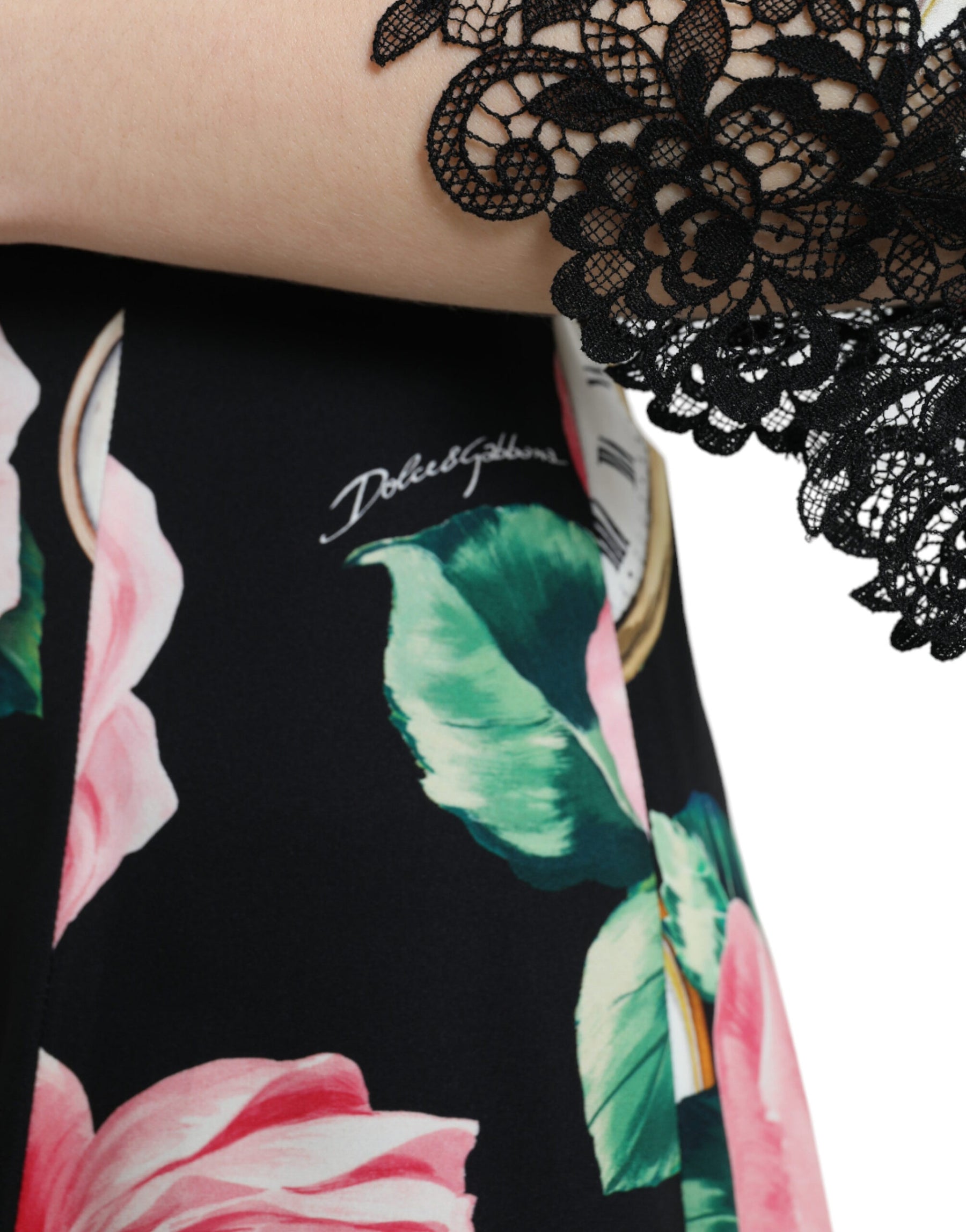 Dolce & Gabbana Black Floral Embellished Lace A-line Dress | Regal Royce