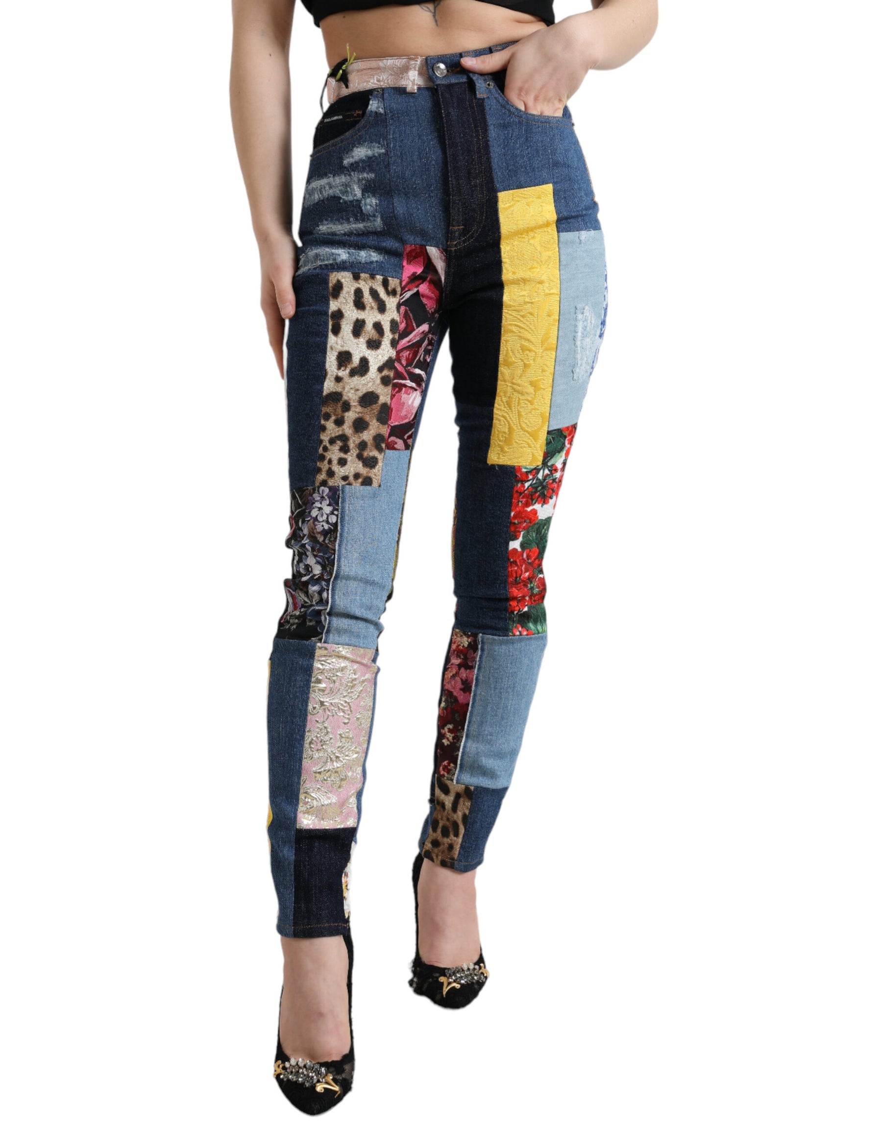 Dolce & Gabbana Multicolor Patchwork GRACE Skinny Denim Jeans | Regal Royce