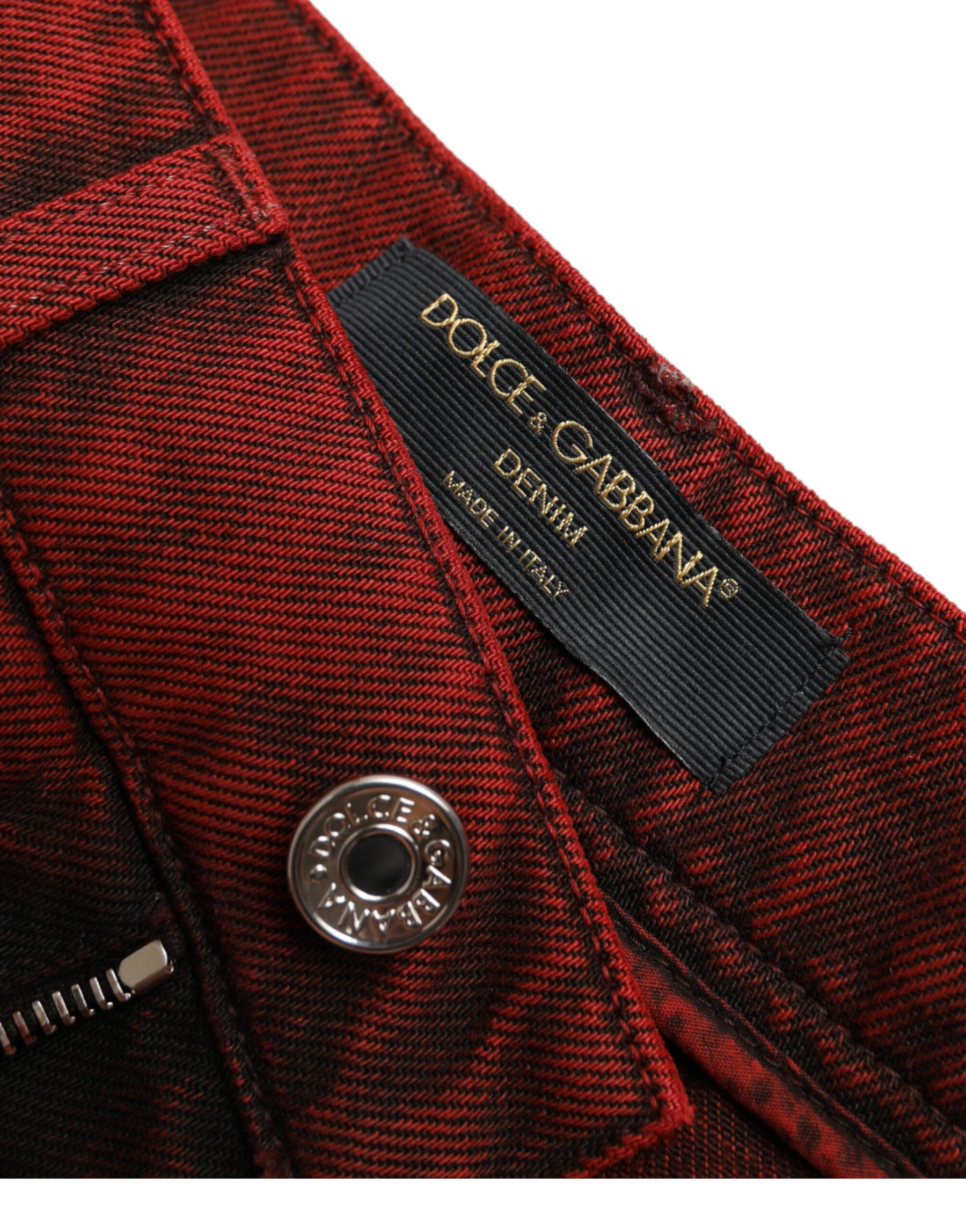 Dolce & Gabbana Red Stretch High Waist Denim Hot Pants Shorts | Regal Royce