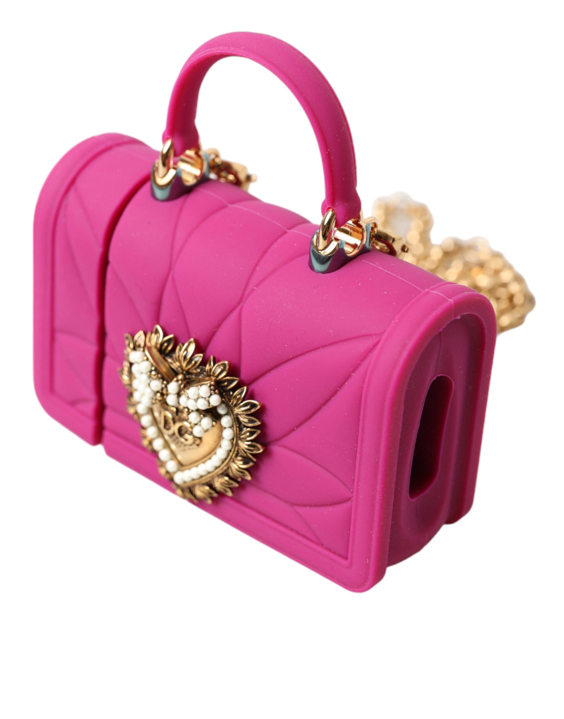 Dolce & Gabbana Pink Silicone Devotion Heart Bag Gold Chain Airpods Case | Regal Royce