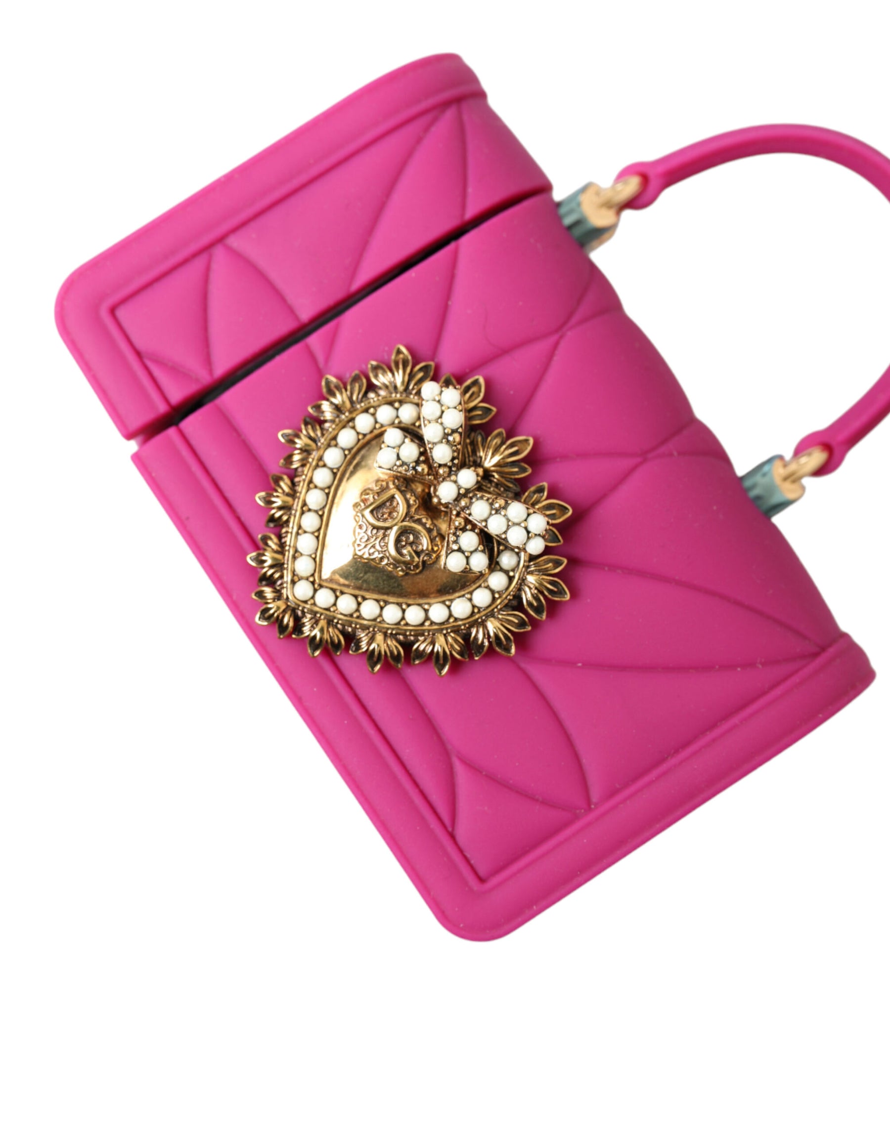 Dolce & Gabbana Pink Silicone Devotion Heart Bag Gold Chain Airpods Case | Regal Royce