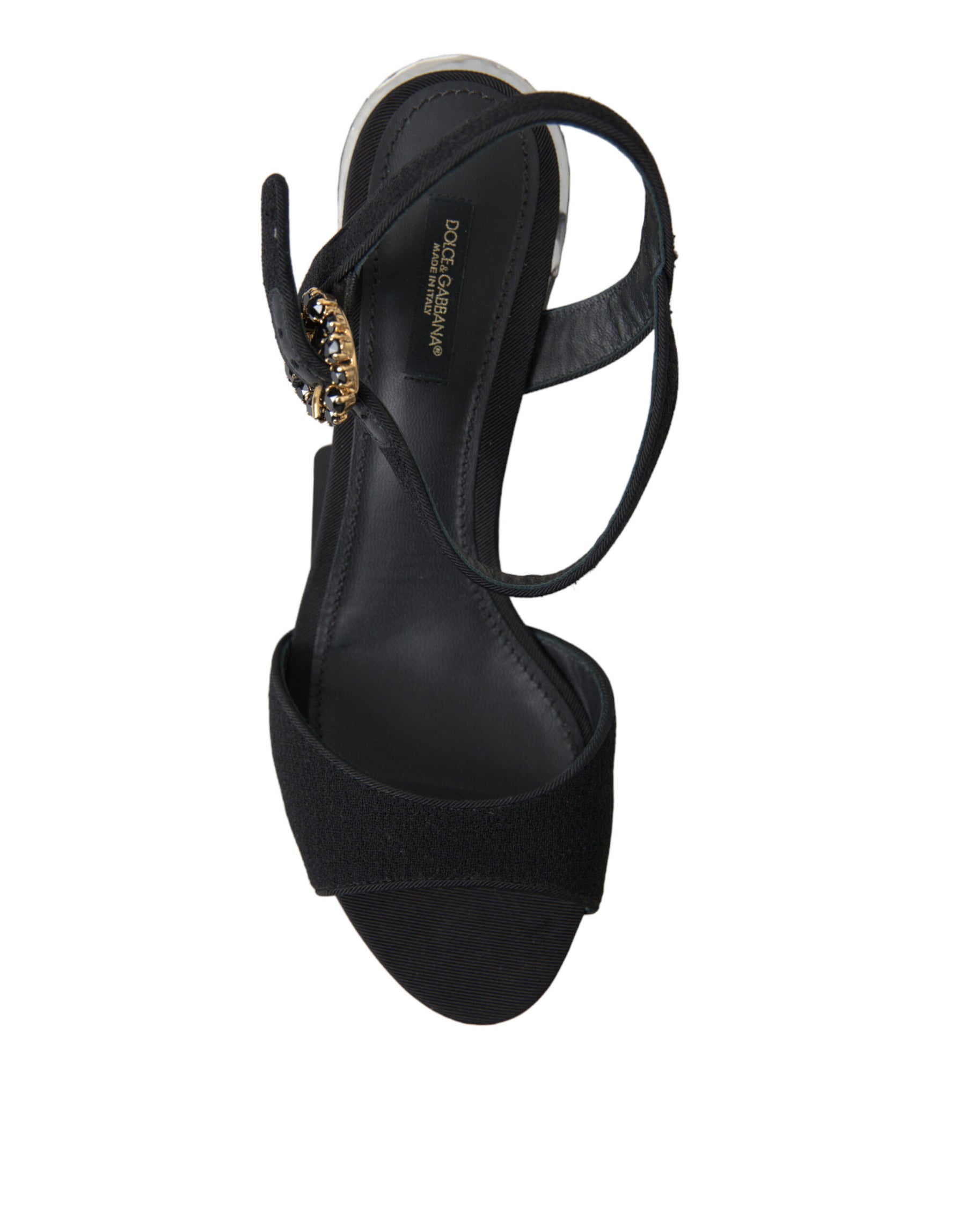 Dolce & Gabbana Black Crystals Ankle Strap Sandals Shoes | Regal Royce