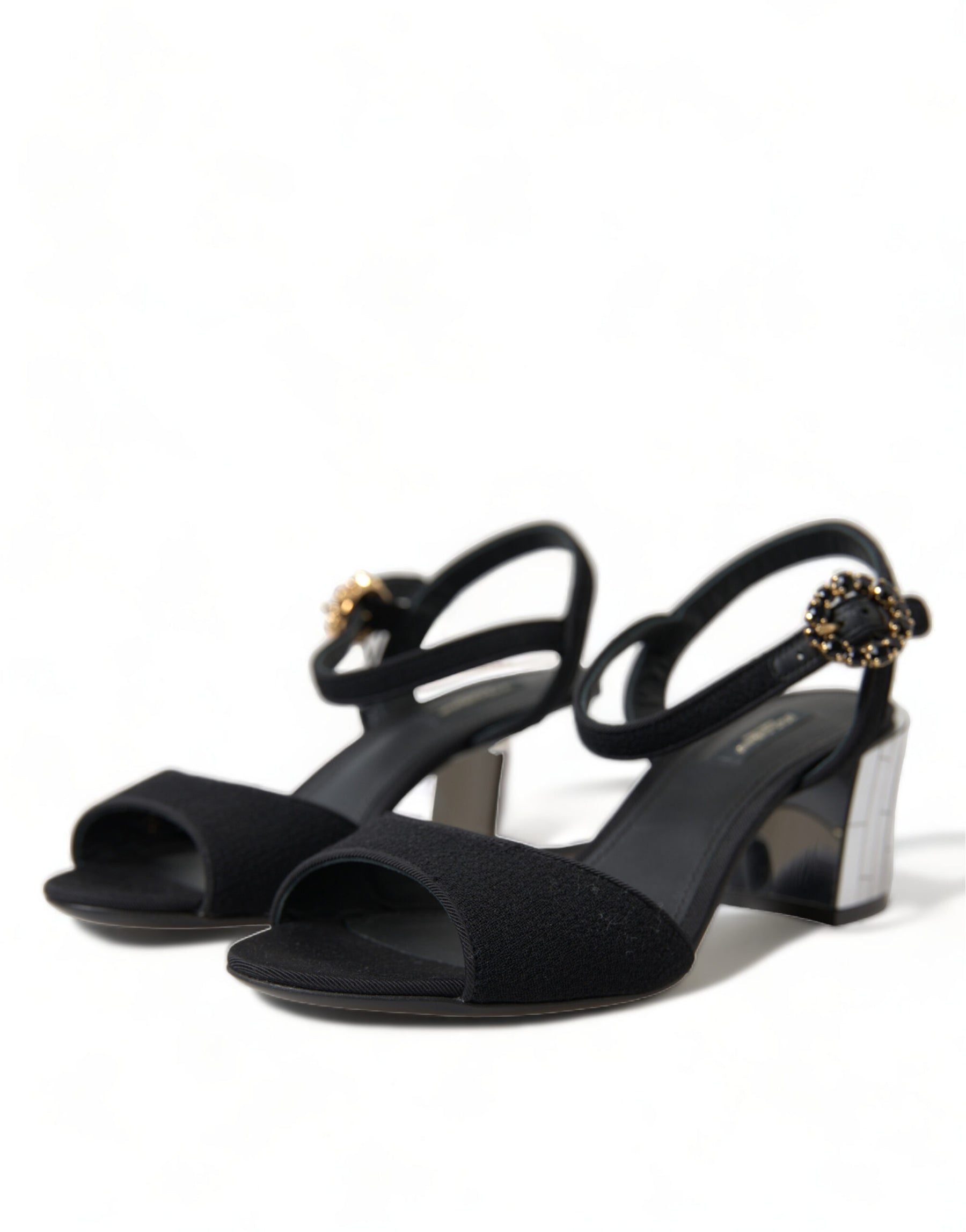 Dolce & Gabbana Black Crystals Ankle Strap Sandals Shoes | Regal Royce