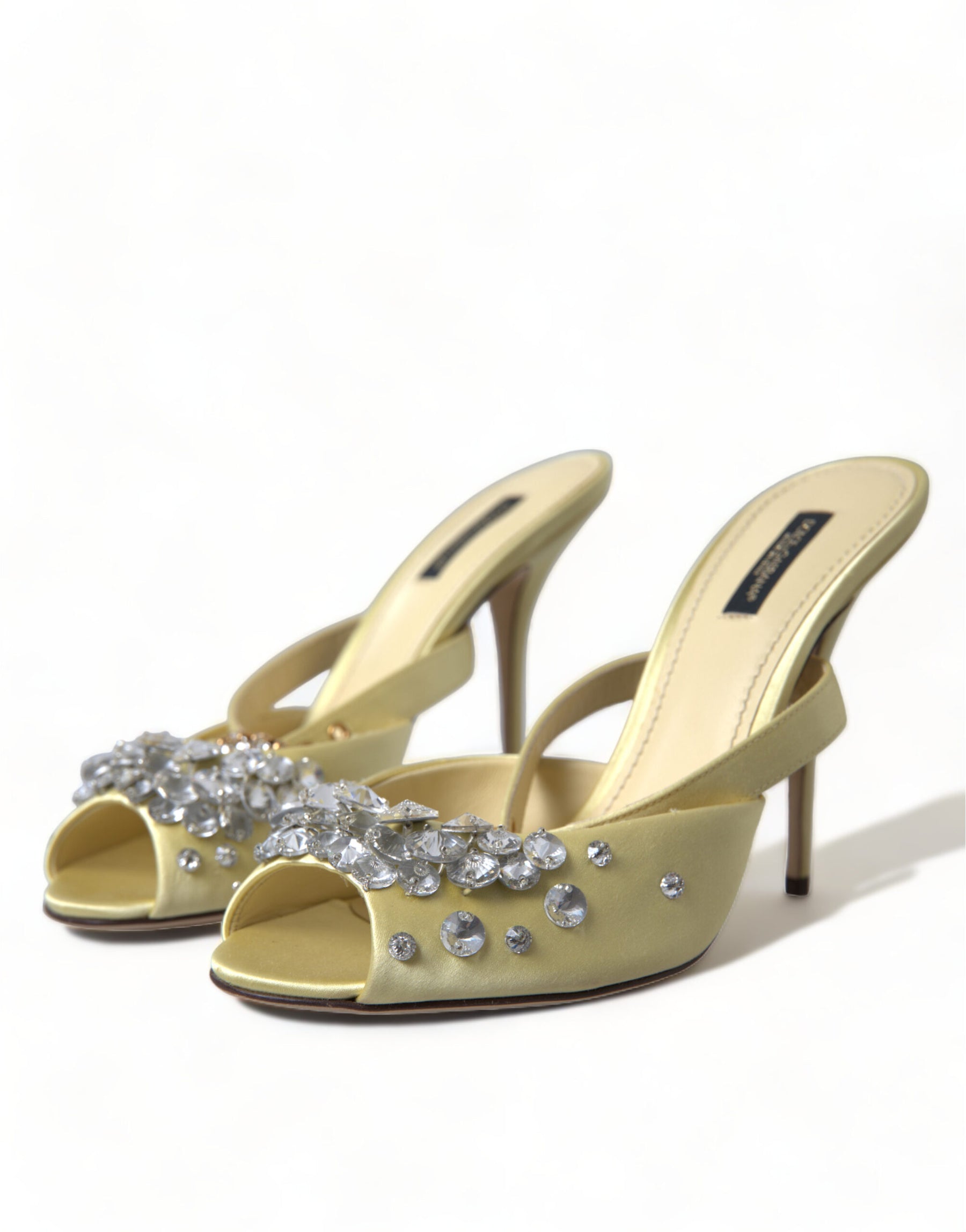 Dolce & Gabbana Yellow Satin Crystal Mary Janes Sandals | Regal Royce