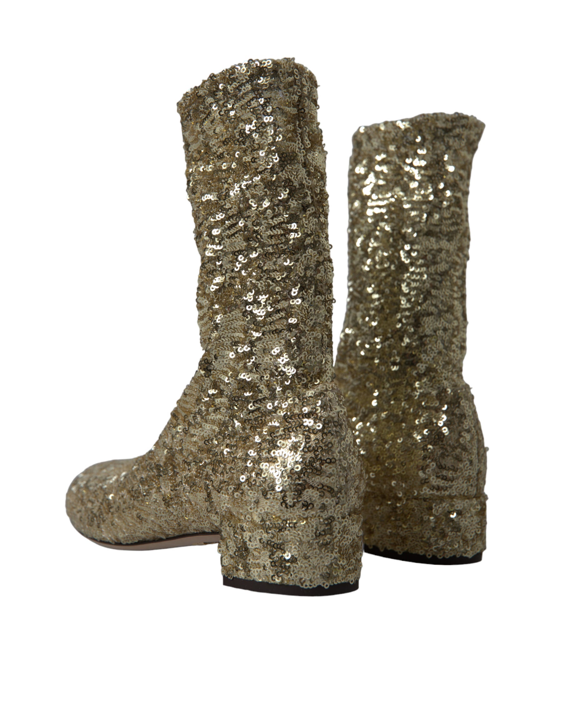 Dolce & Gabbana Gold Sequined Short Boots Stretch Shoes | Regal Royce
