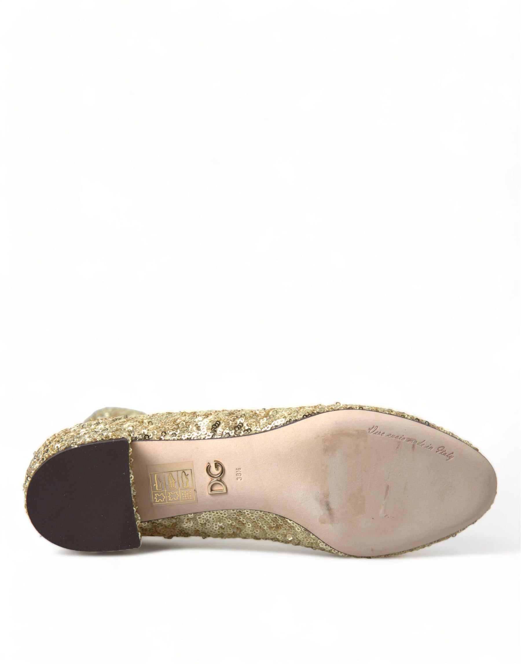 Dolce & Gabbana Gold Sequined Short Boots Stretch Shoes | Regal Royce