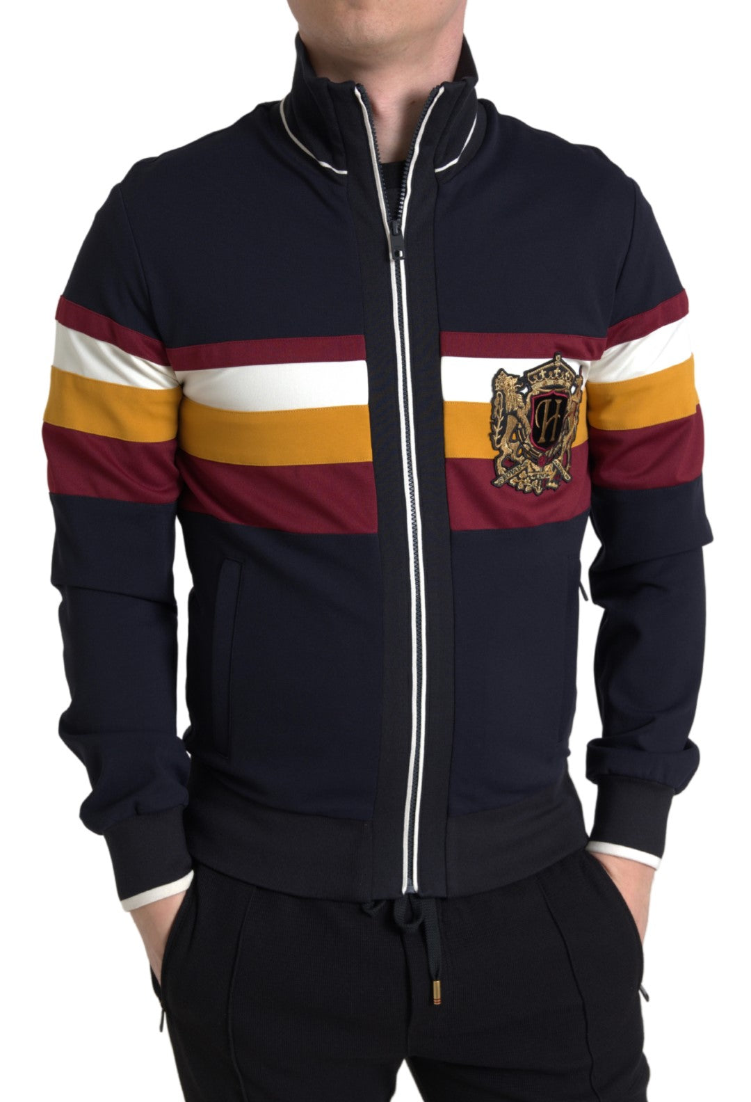 Dolce & Gabbana Blue Cardigan Heraldic Full Zip Sweater | Regal Royce