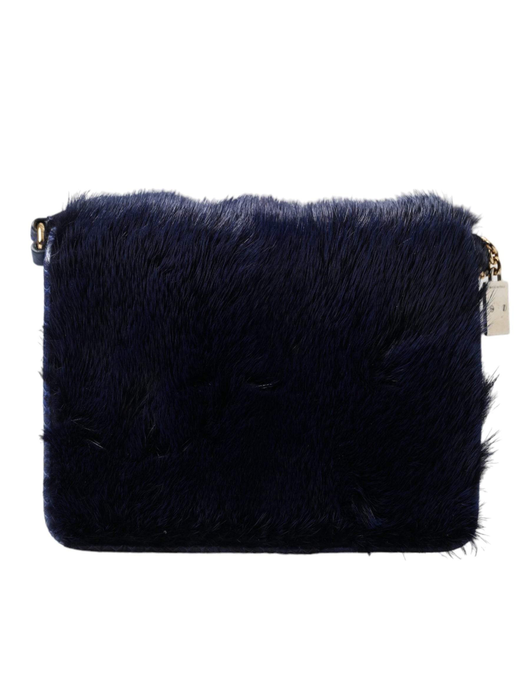 Dolce & Gabbana Dark Blue Fur Ayers Lily Twist Crossbody Shoulder Bag | Regal Royce