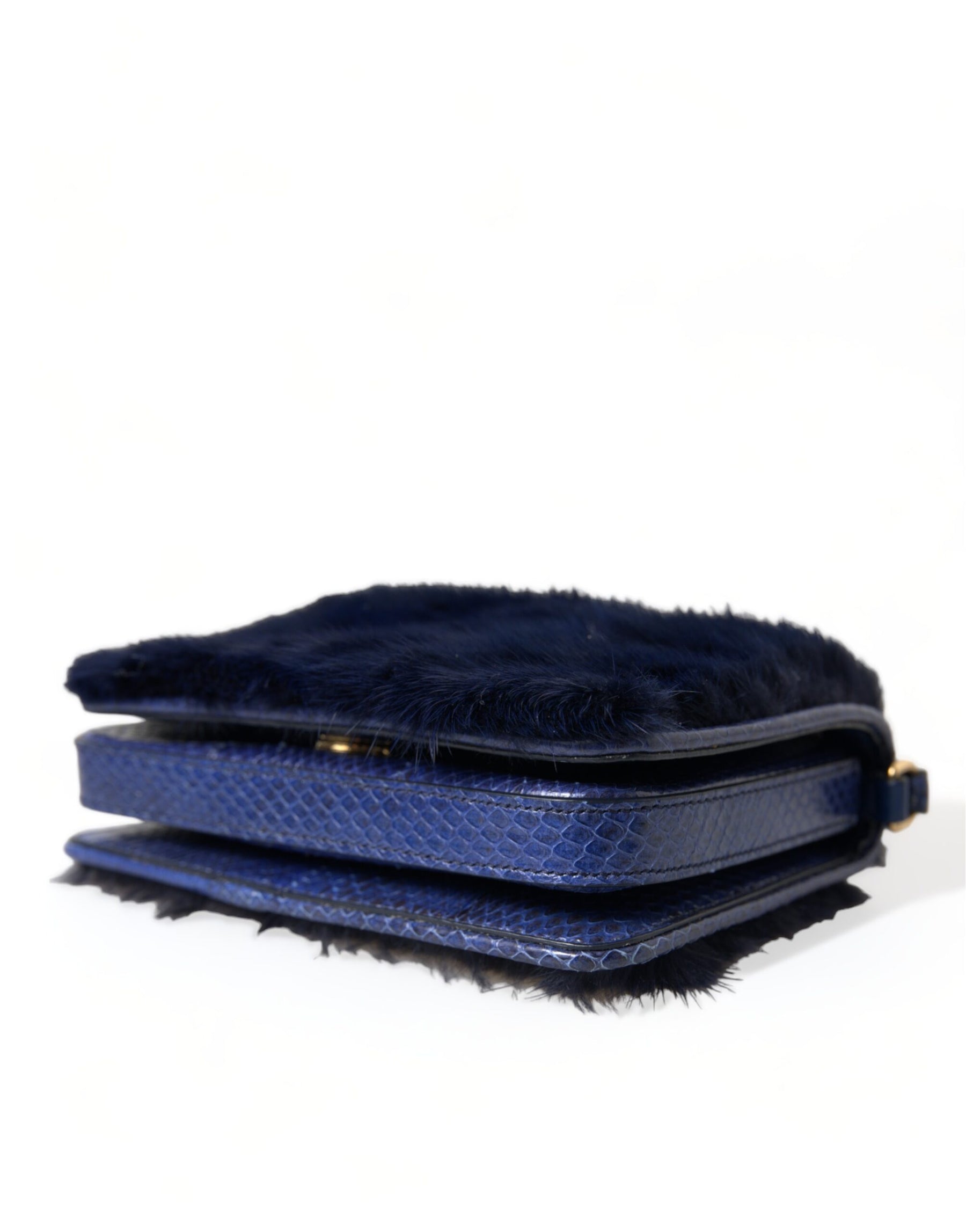 Dolce & Gabbana Dark Blue Fur Ayers Lily Twist Crossbody Shoulder Bag | Regal Royce
