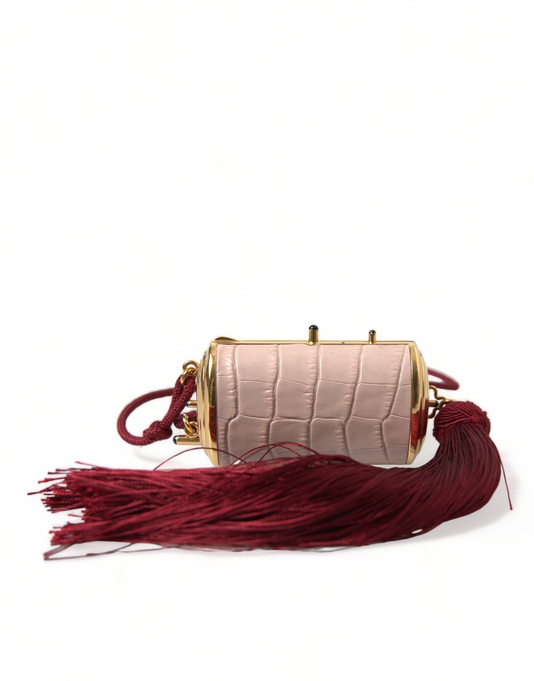 Dolce & Gabbana Pink Exotic Leather Mini Mirror Tassel Makeup Bag | Regal Royce