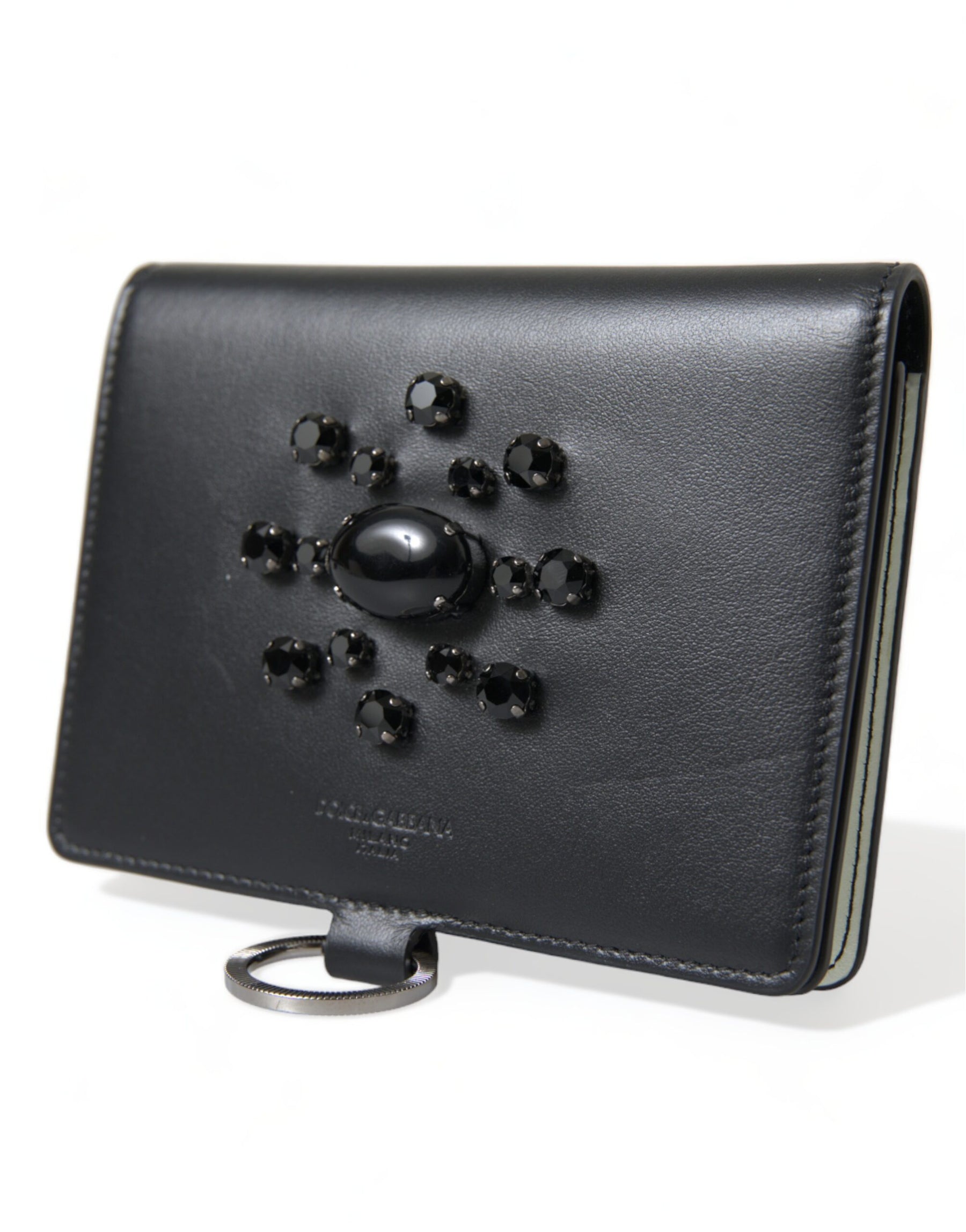 Dolce & Gabbana Black Leather Crystal Embellished Card Holder Wallet | Regal Royce