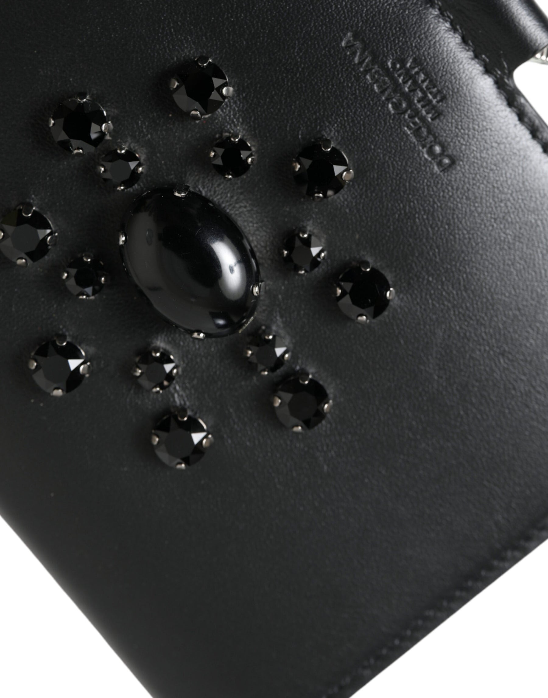 Dolce & Gabbana Black Leather Crystal Embellished Card Holder Wallet | Regal Royce