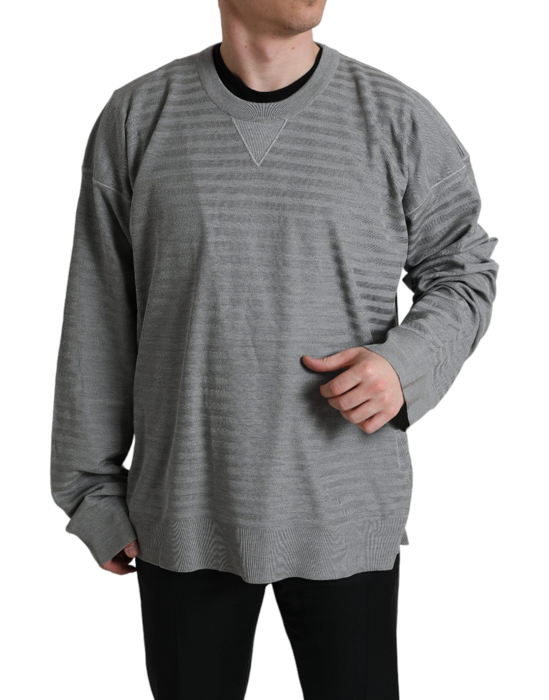 Dolce & Gabbana Gray Crewneck Pullover Silk Top Sweater | Regal Royce