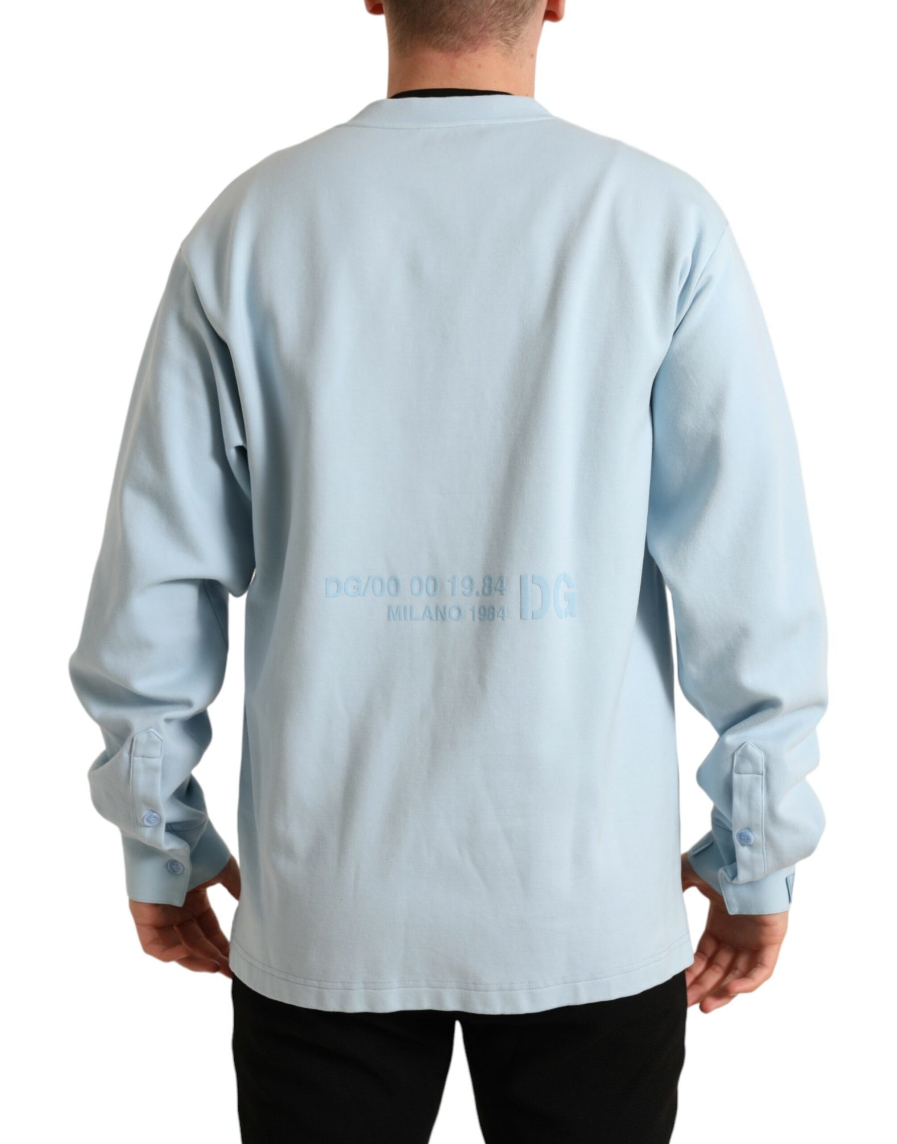 Dolce & Gabbana Light Blue Cotton Buttoned Pullover Sweater | Regal Royce