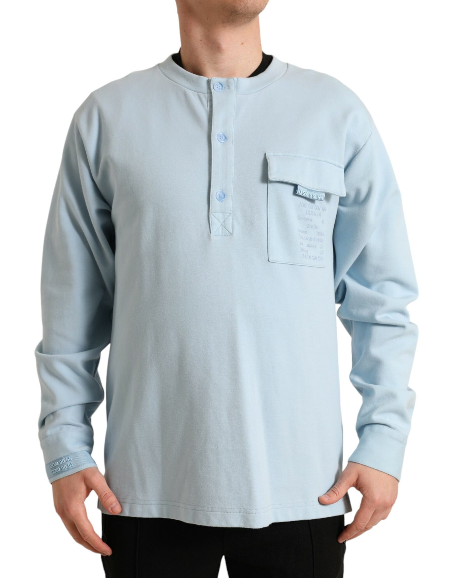 Dolce & Gabbana Light Blue Cotton Buttoned Pullover Sweater | Regal Royce