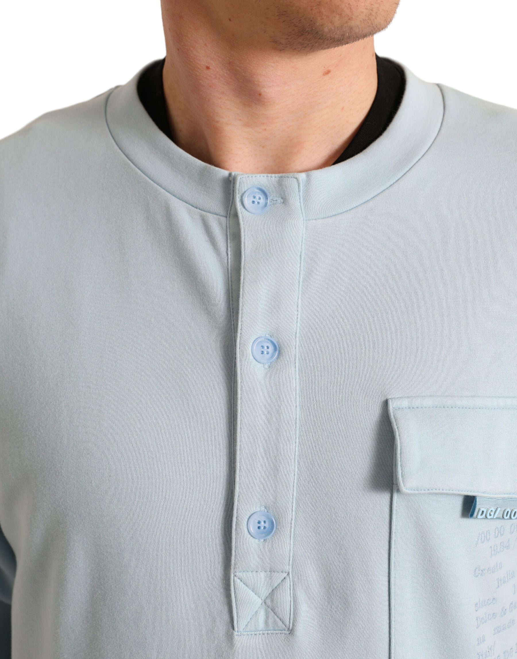 Dolce & Gabbana Light Blue Cotton Buttoned Pullover Sweater | Regal Royce