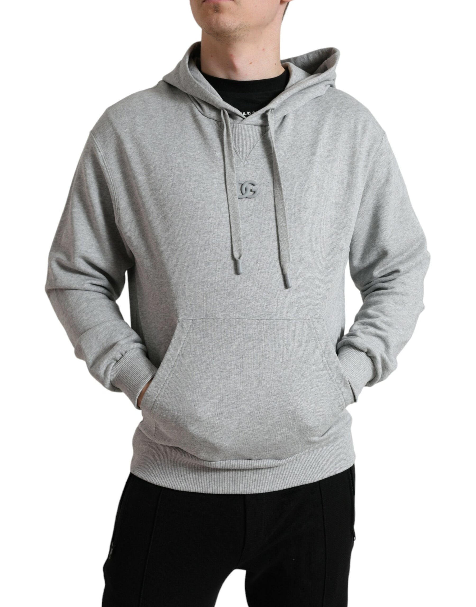 Dolce & Gabbana Gray Cotton Logo Hooded Sweatshirt Sweater | Regal Royce