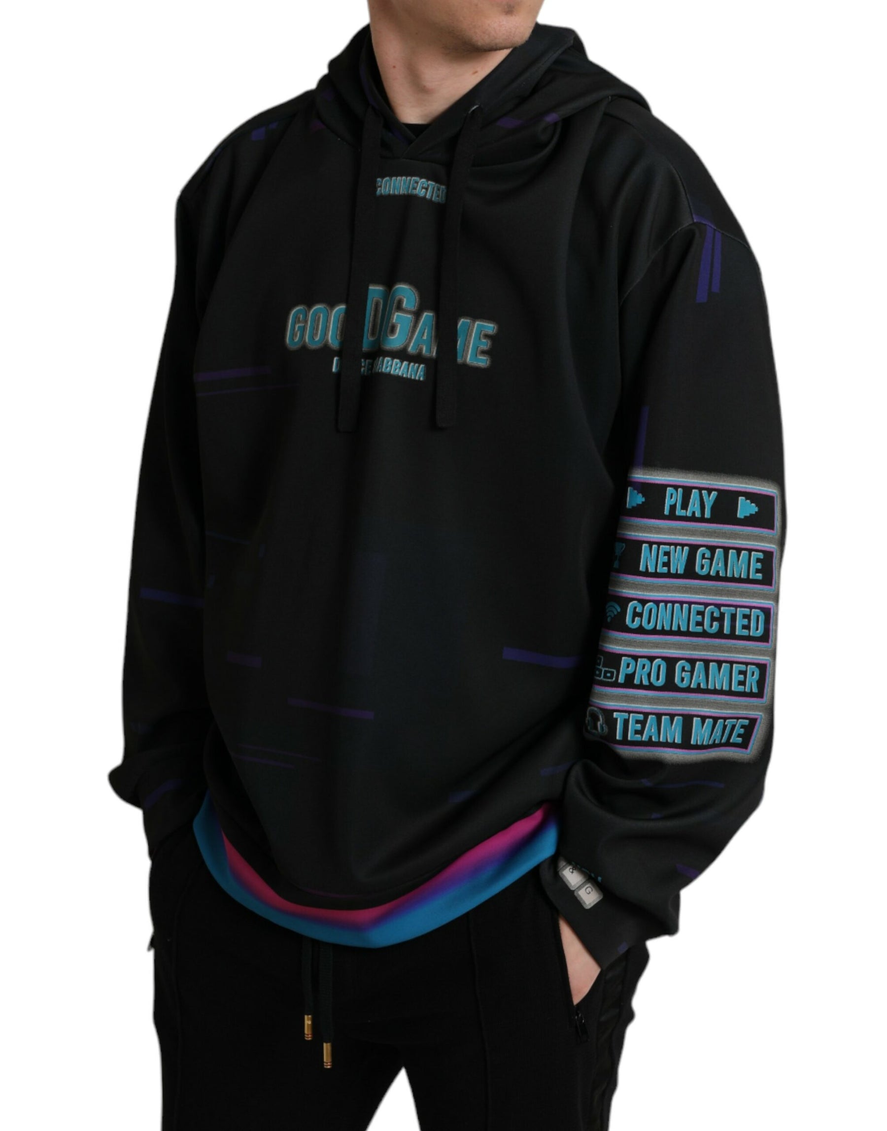 Dolce & Gabbana Black Logo Print Hooded Sweatshirt Sweater | Regal Royce