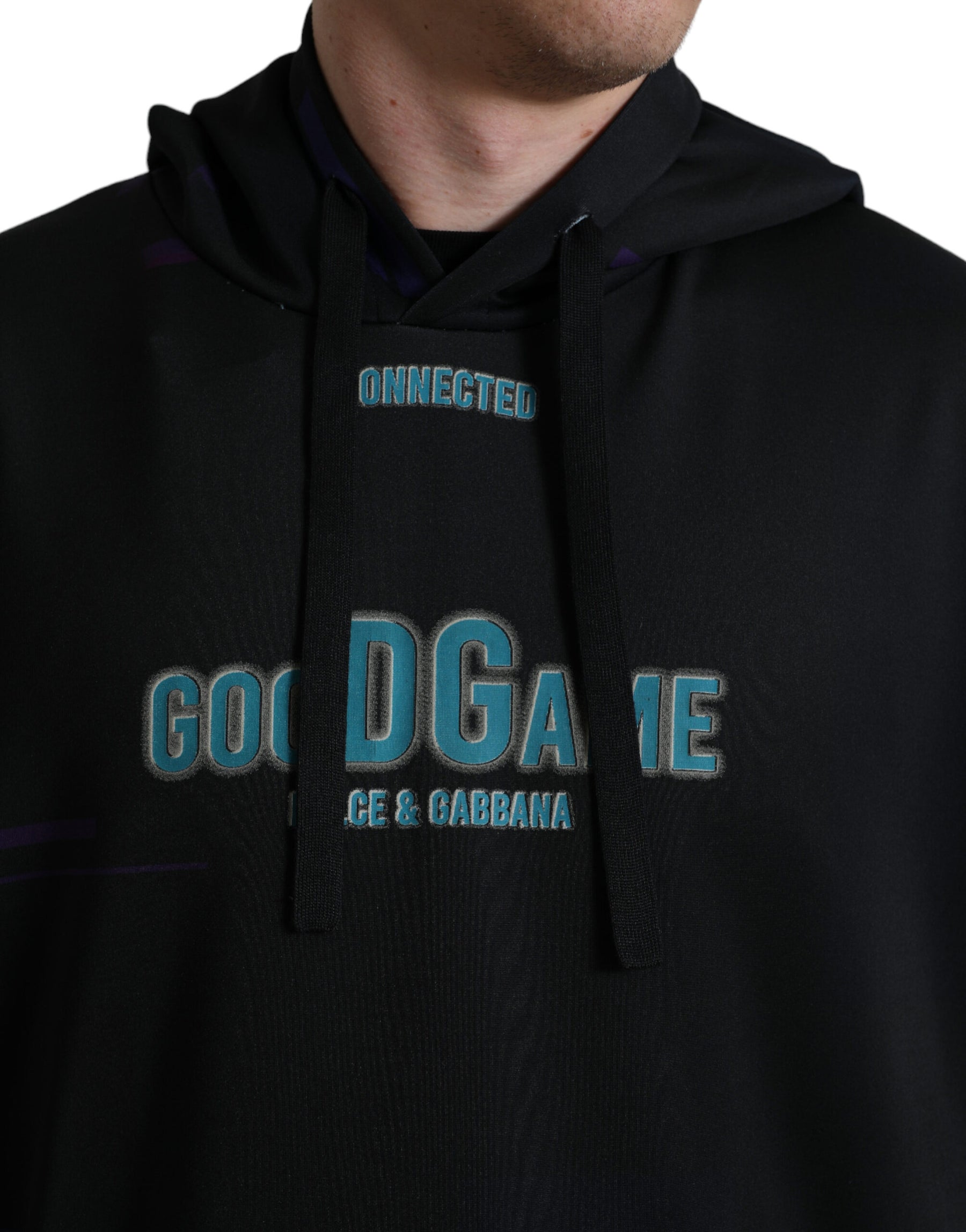 Dolce & Gabbana Black Logo Print Hooded Sweatshirt Sweater | Regal Royce