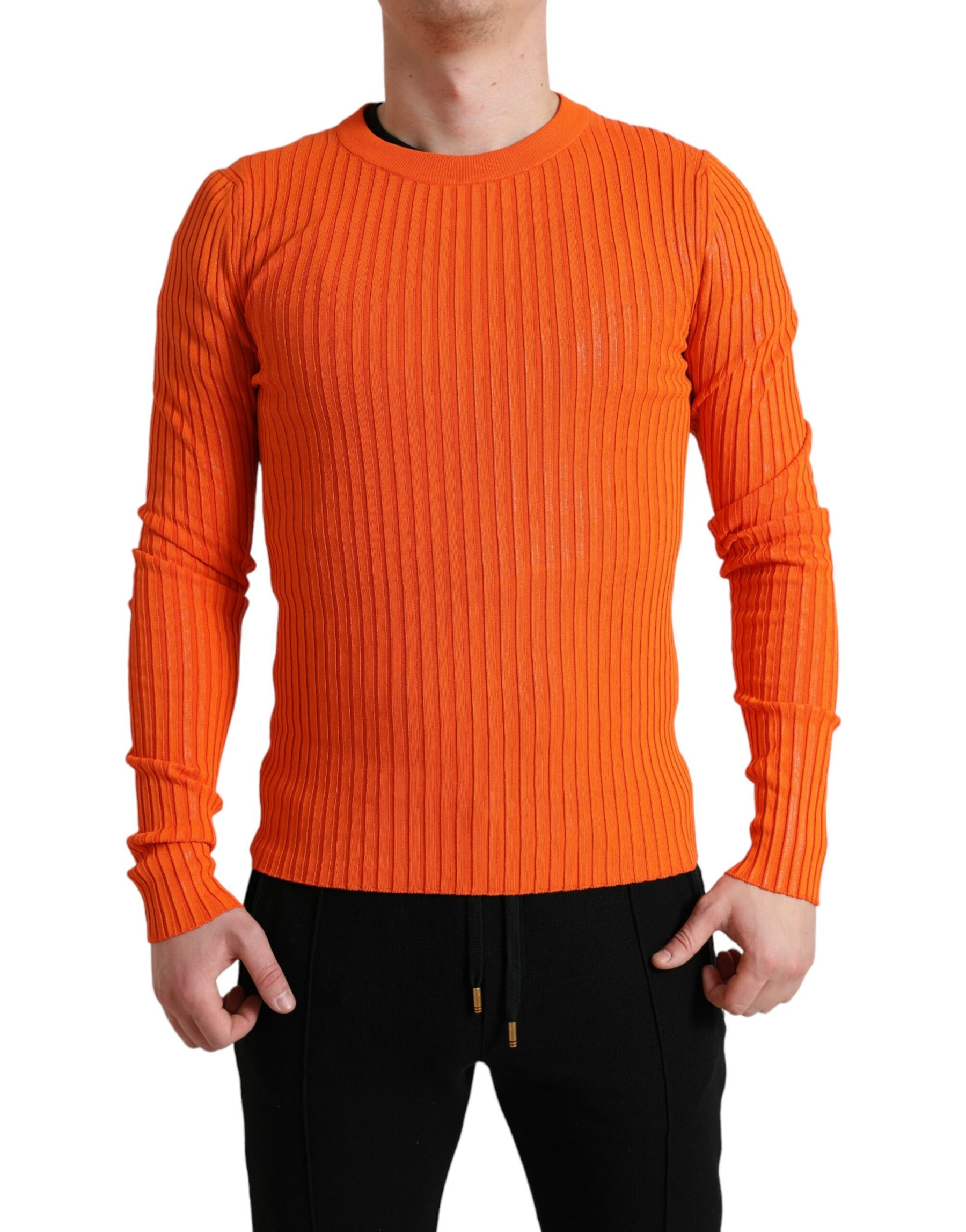 Dolce & Gabbana Orange Knitted Crewneck Men Pullover Sweater | Regal Royce