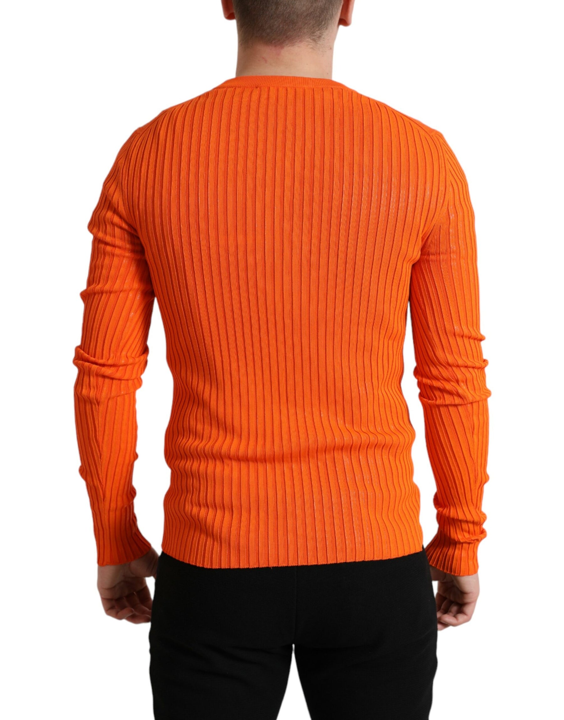 Dolce & Gabbana Orange Knitted Crewneck Men Pullover Sweater | Regal Royce
