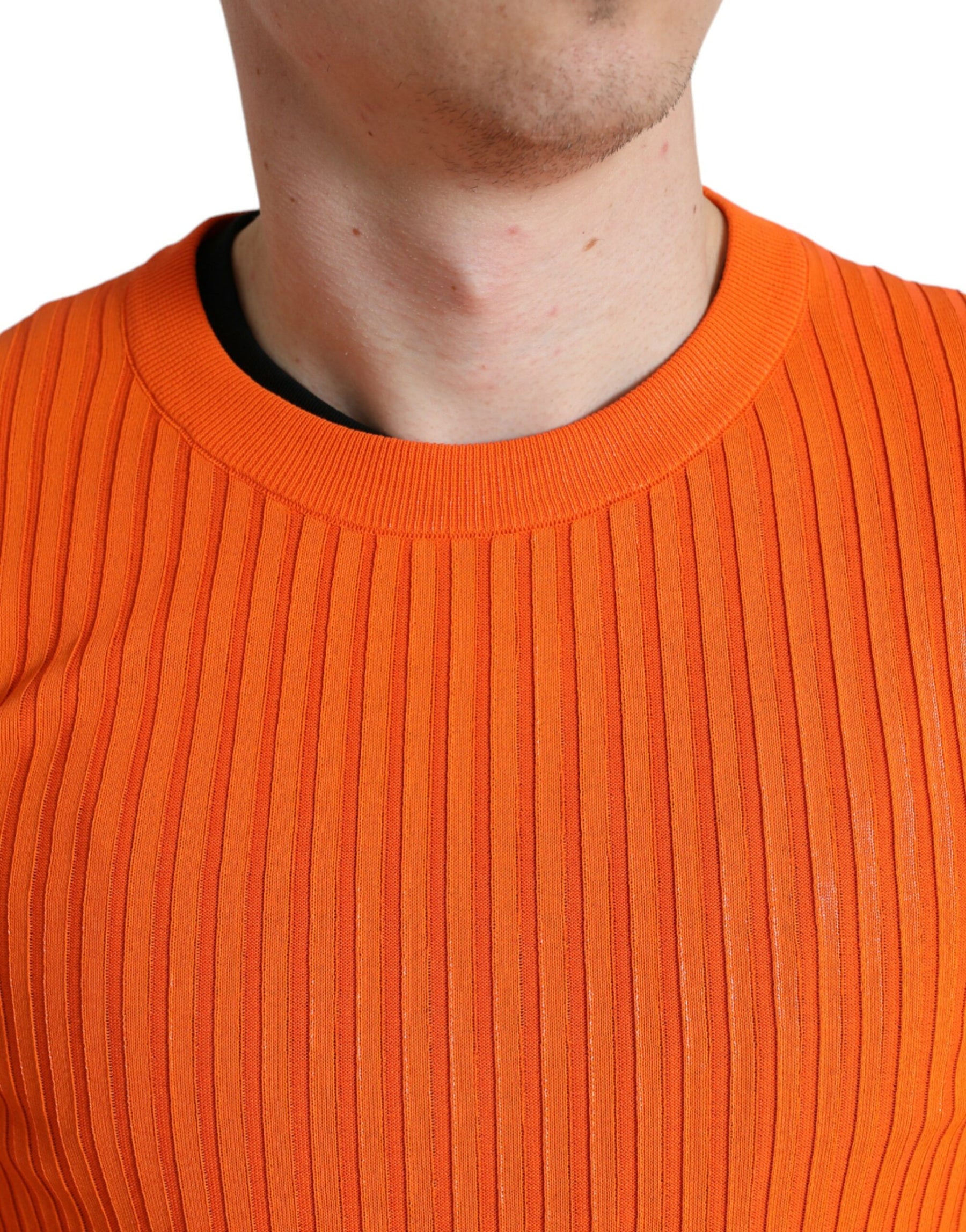 Dolce & Gabbana Orange Knitted Crewneck Men Pullover Sweater | Regal Royce