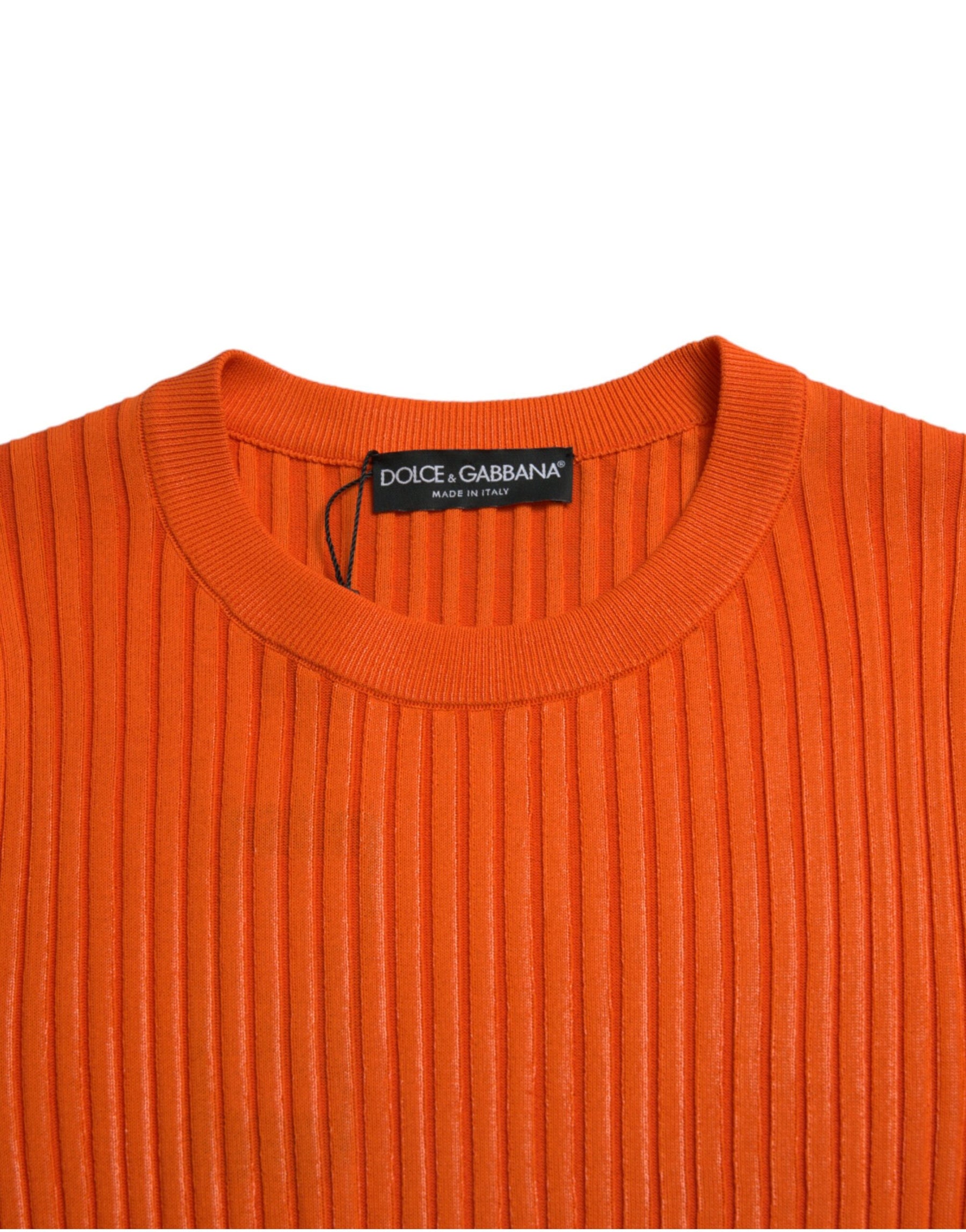 Dolce & Gabbana Orange Knitted Crewneck Men Pullover Sweater | Regal Royce
